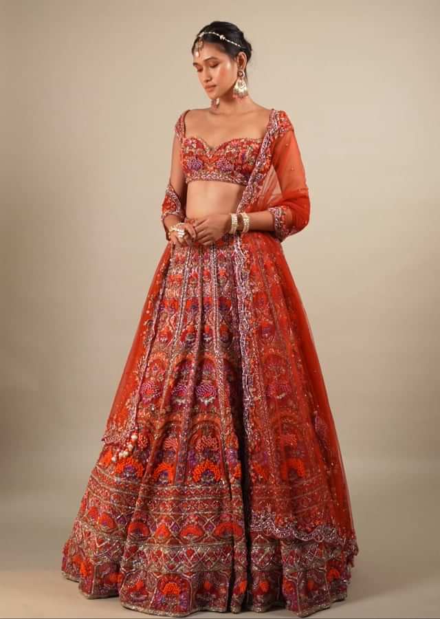 Red Lehenga With a Crop Top Embroidered With Royal Heritage