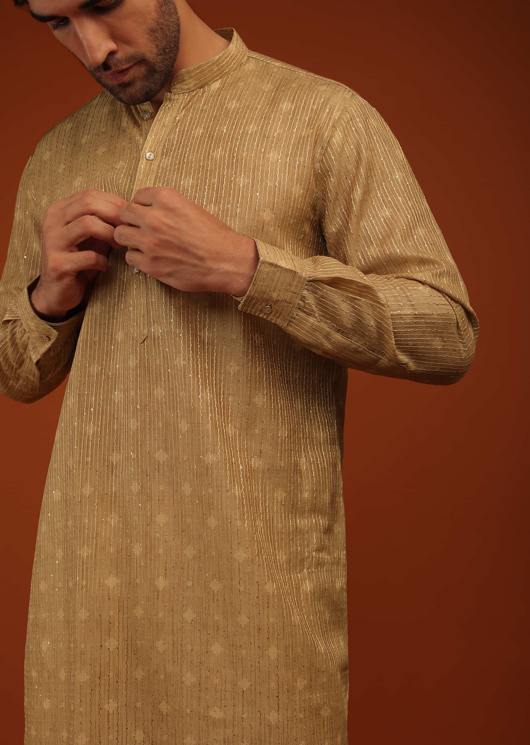 Taffy Brown Kurta Set In Sequins Embrodery