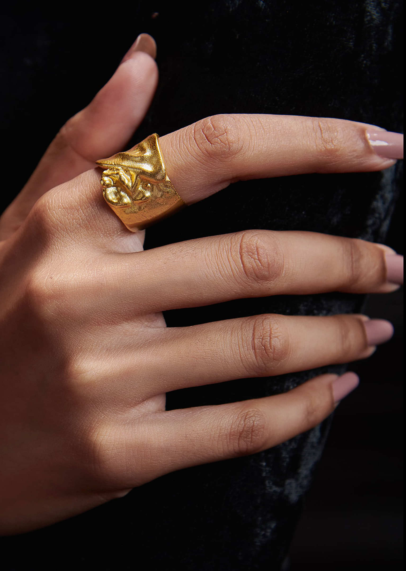 22k Gold Plated Nature's Art Goldtone Statement Ring