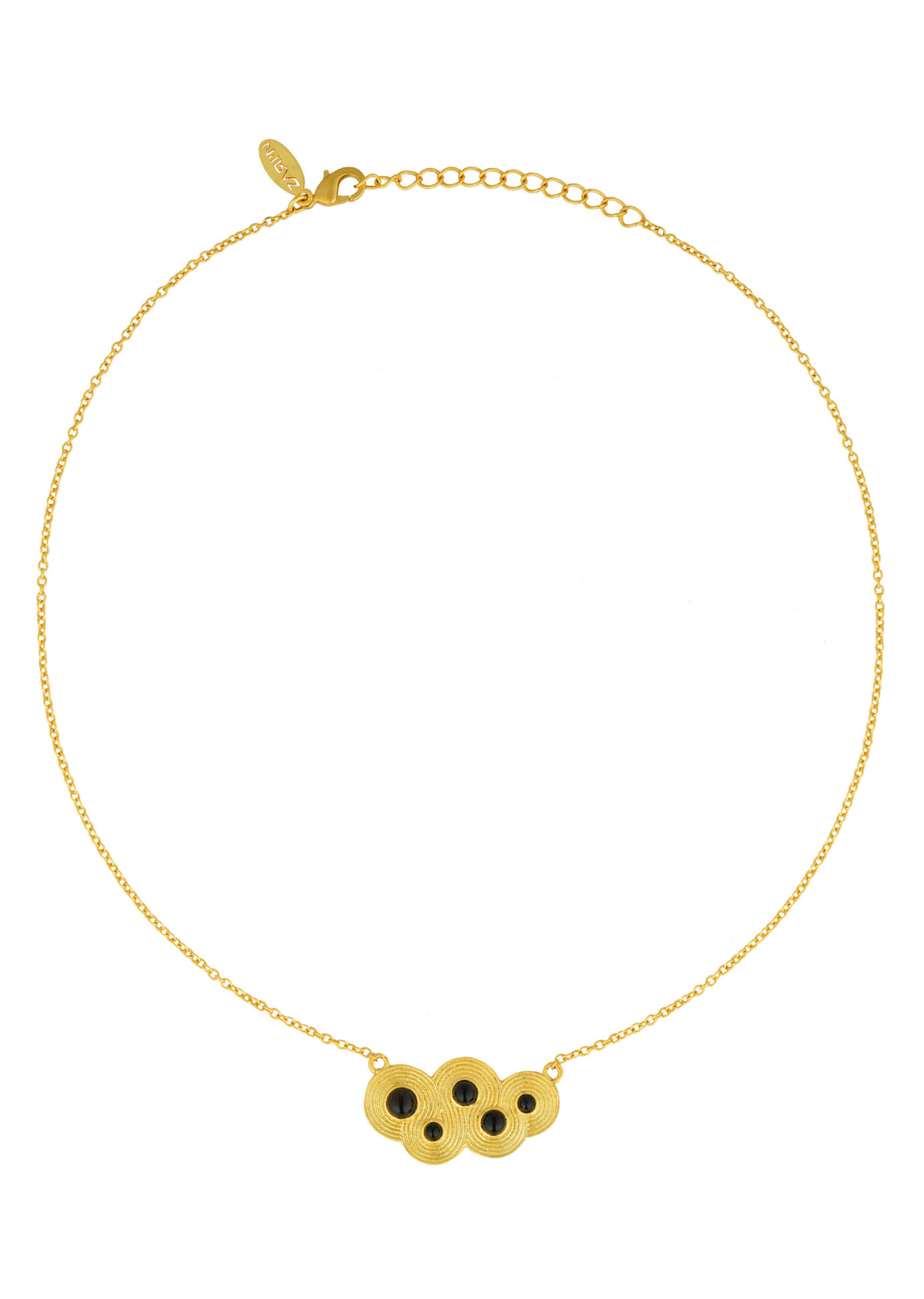 Gold Plated Necklace With A Circle Of Life Pendant Studded With Onyx Stones
