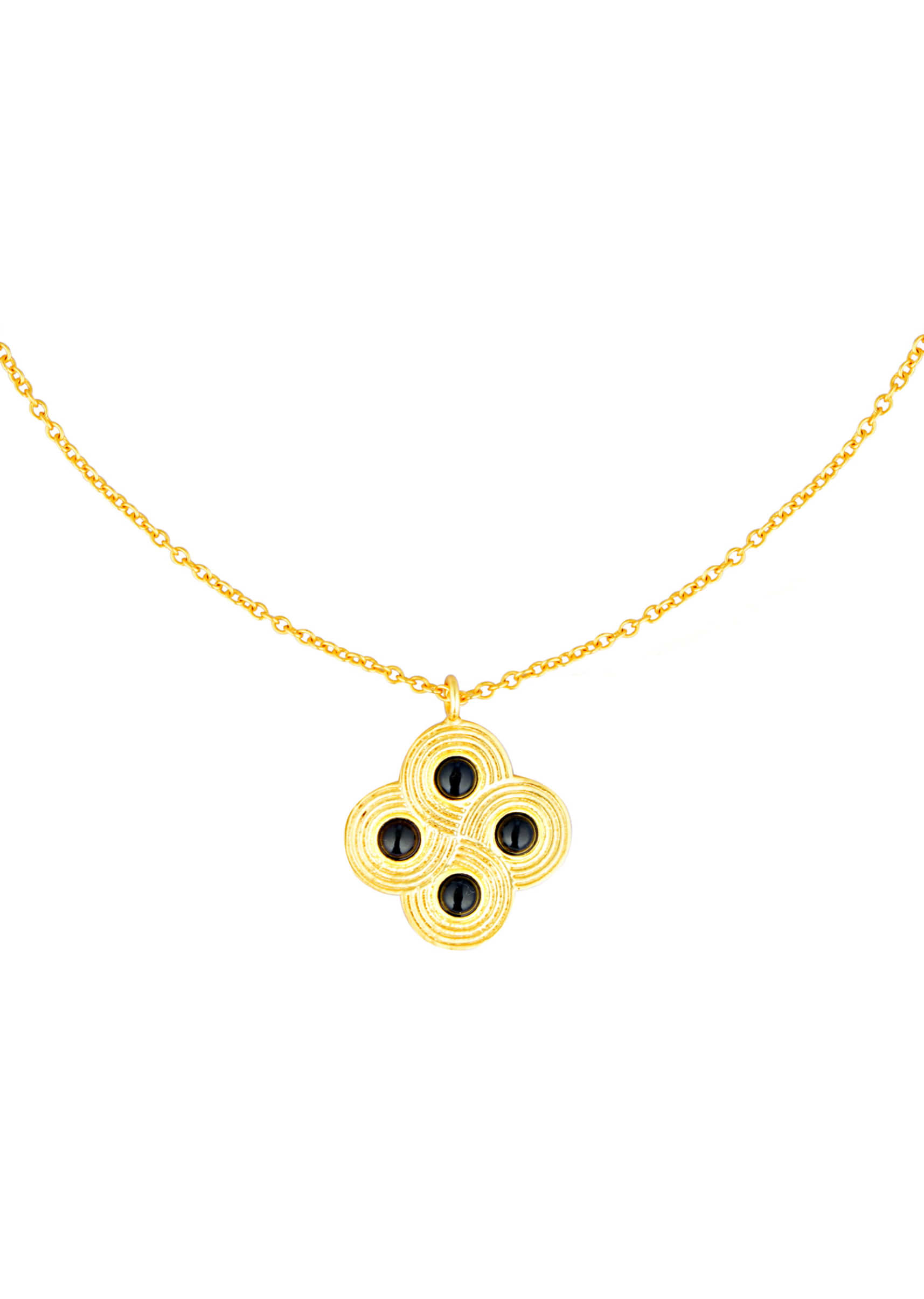 Gold Plated Necklace With A Pendant Studded With Onyx Stones