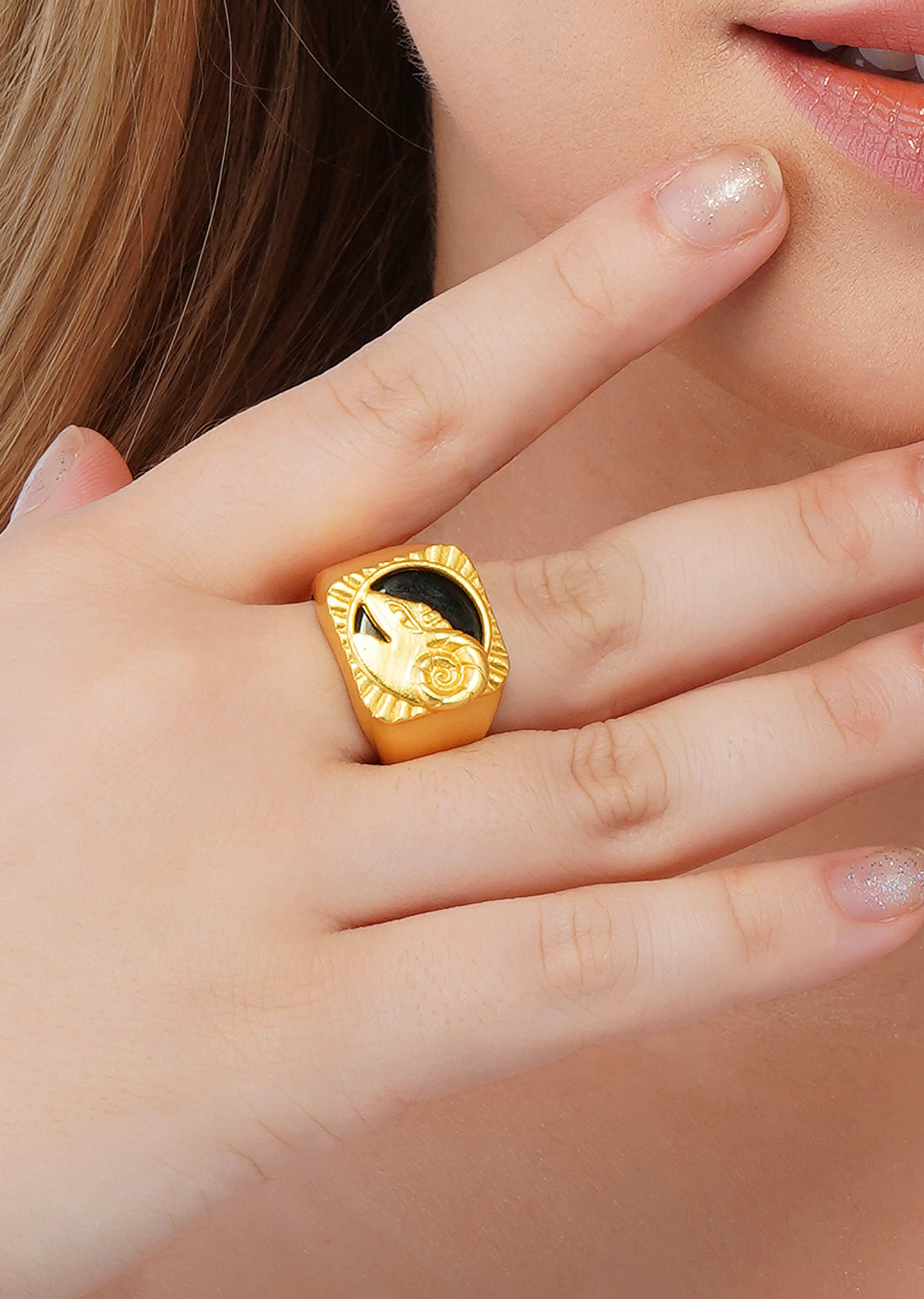22Kt Gold Plated Spirit Of The Ram - Aries Ring By Zariin