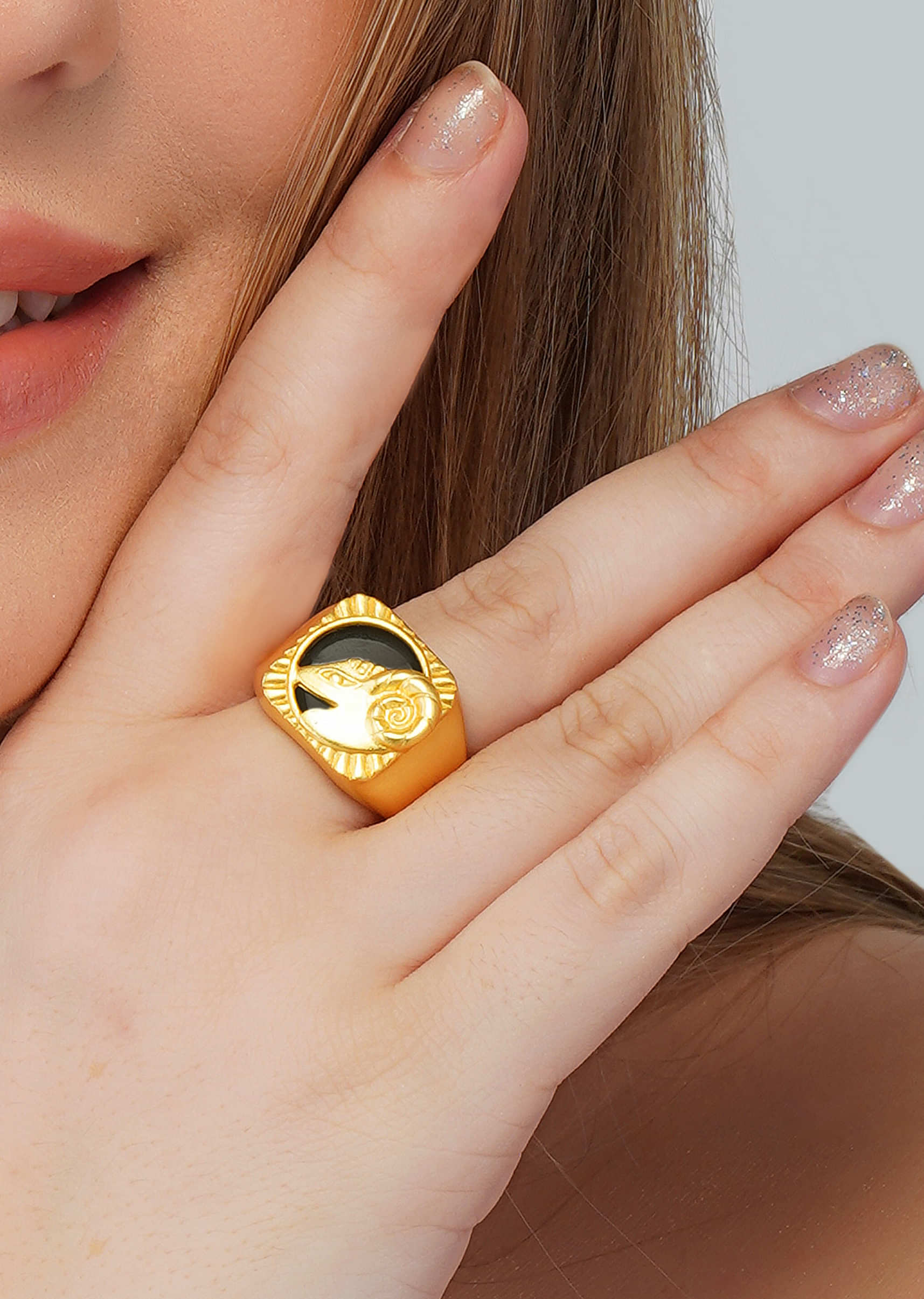 22Kt Gold Plated Spirit Of The Ram - Aries Ring By Zariin