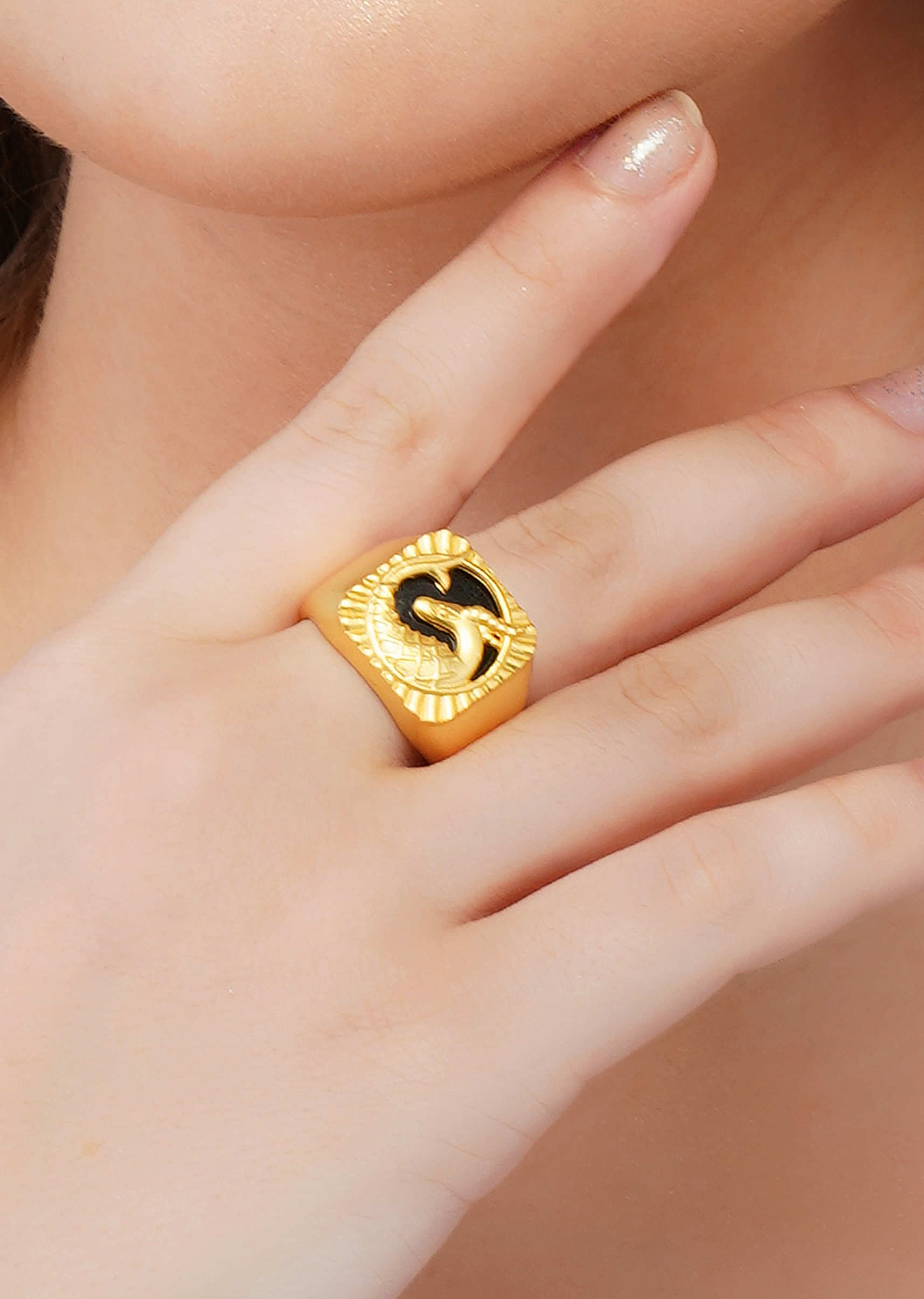22Kt Gold Plated Spirit Of The Sea Goat - Capricorn Ring By Zariin