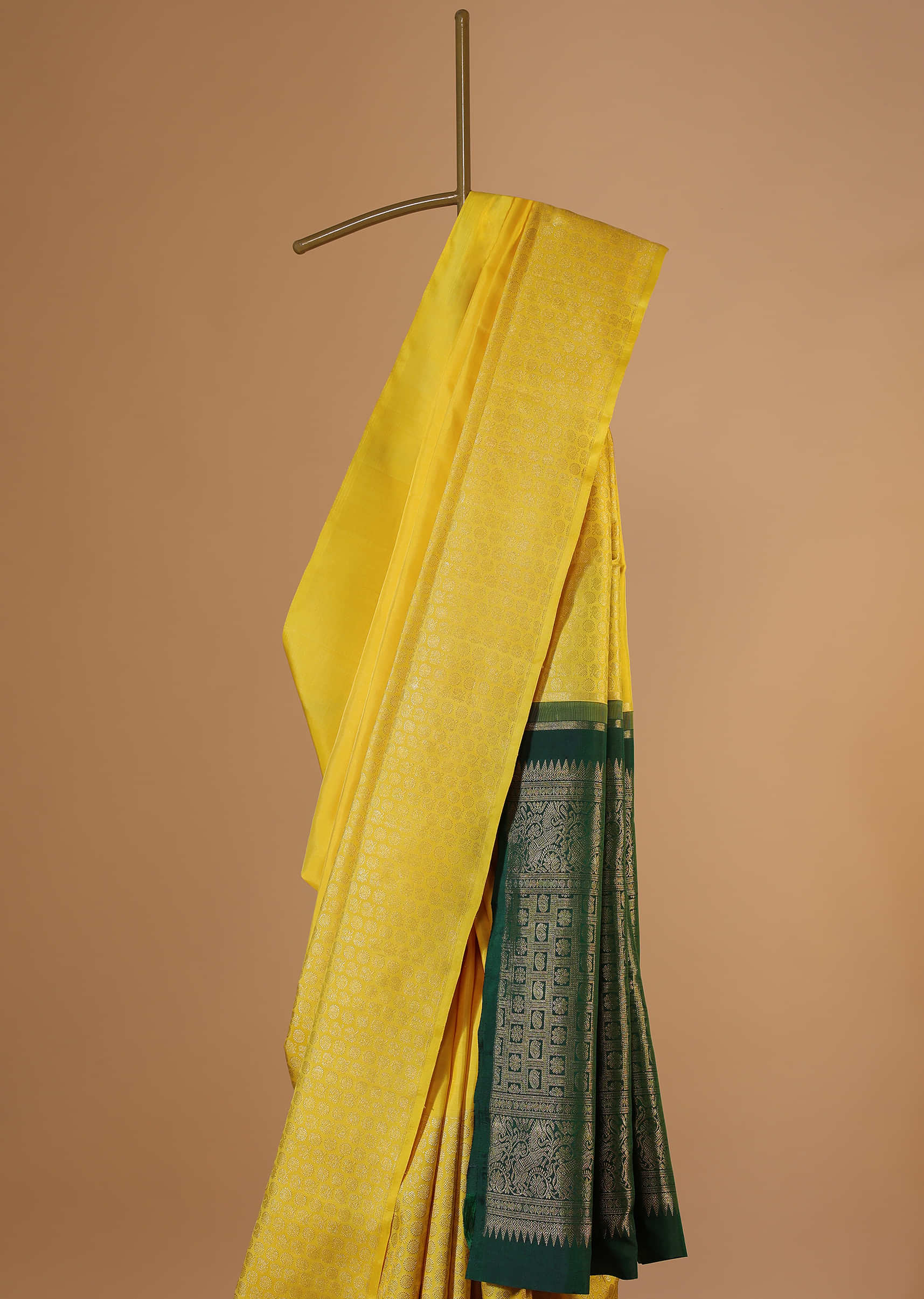 Canary Yellow Kanjivaram Silk Sari With Gold Weave