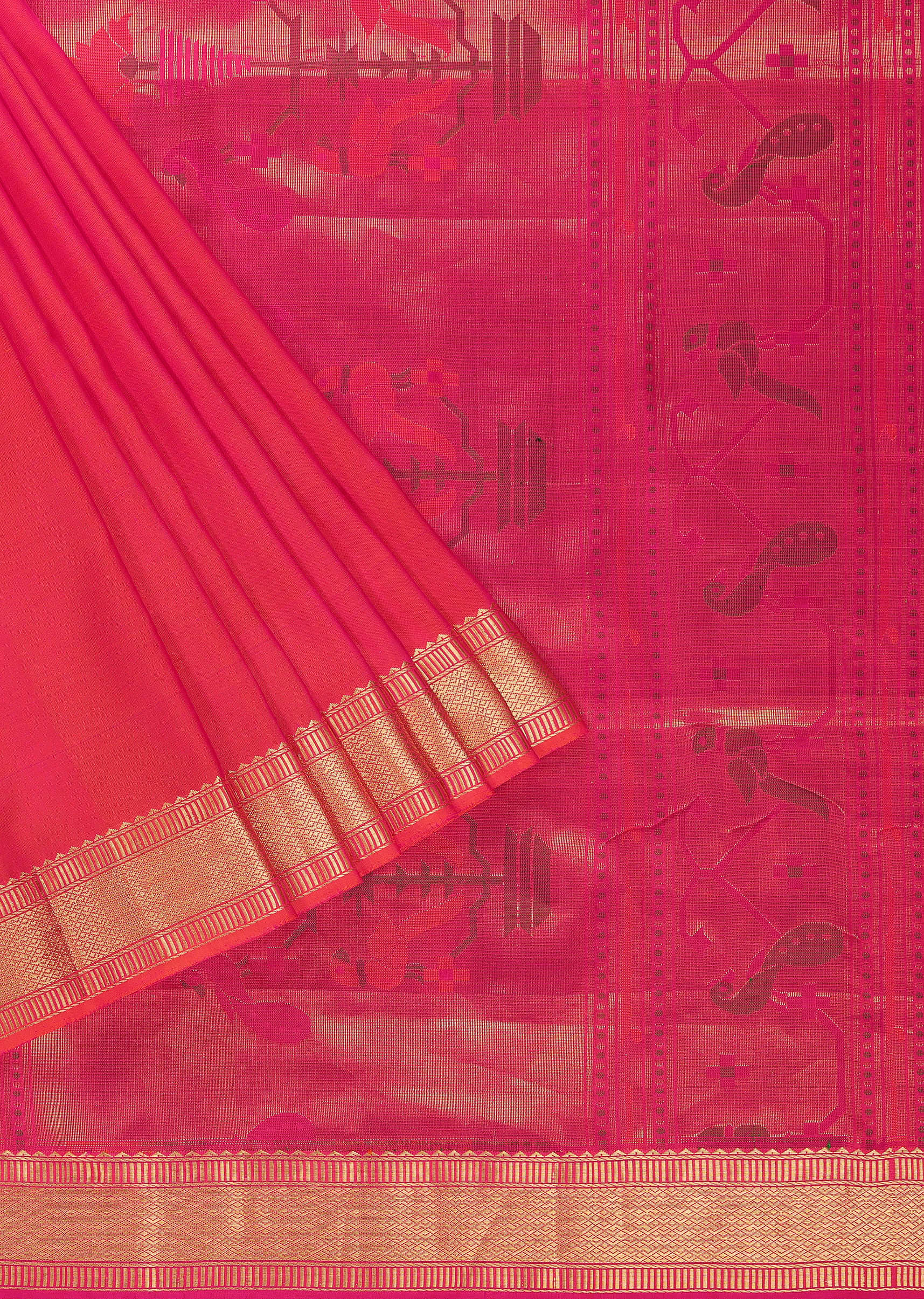 Azalea Pink Silk Saree With Zari Woven Border And Paithani Pallu