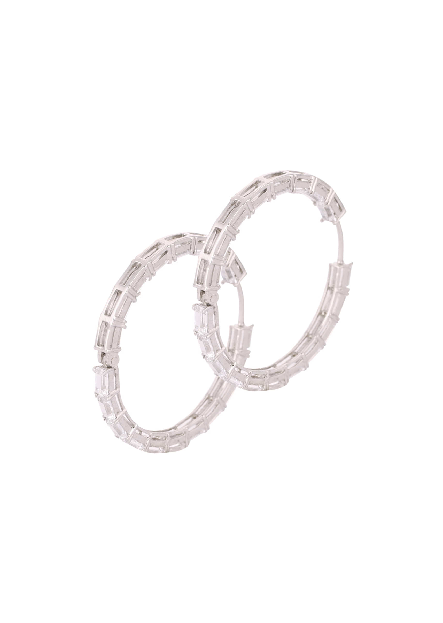 Baguette Swarovski Hoop Earrings In 92.5 Sterling Silver