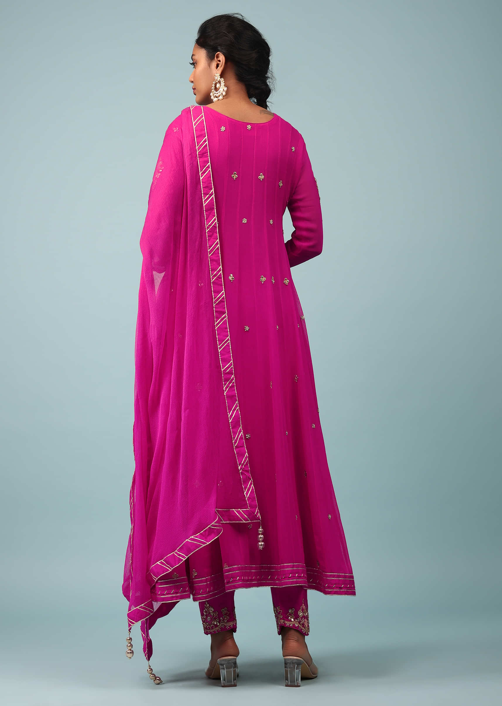 Beetroot Pink Embroidered Anarkali Suit In Georgette