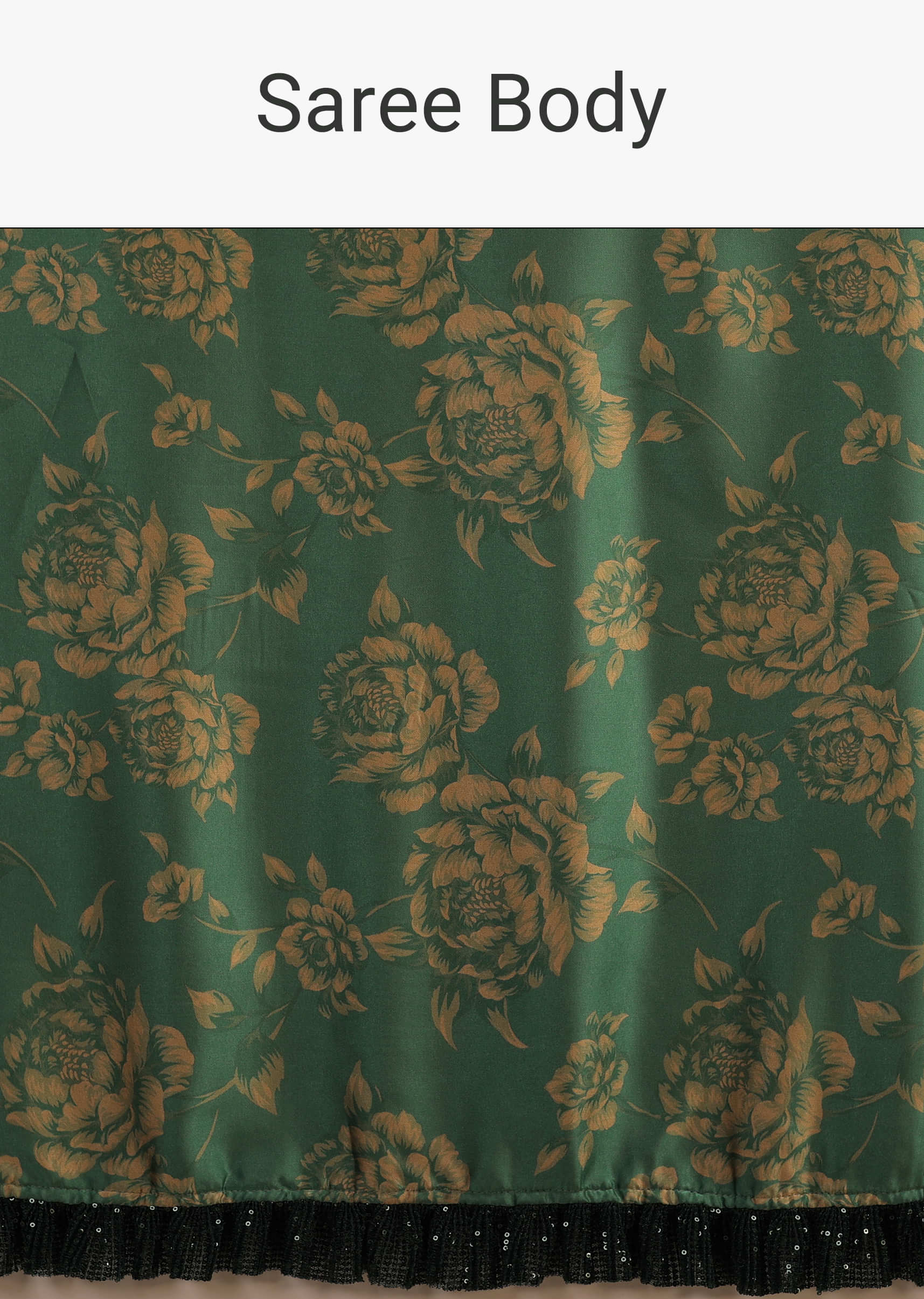 Beryl Green Satin Saree With Floral Print And Sequin Frill On The Border