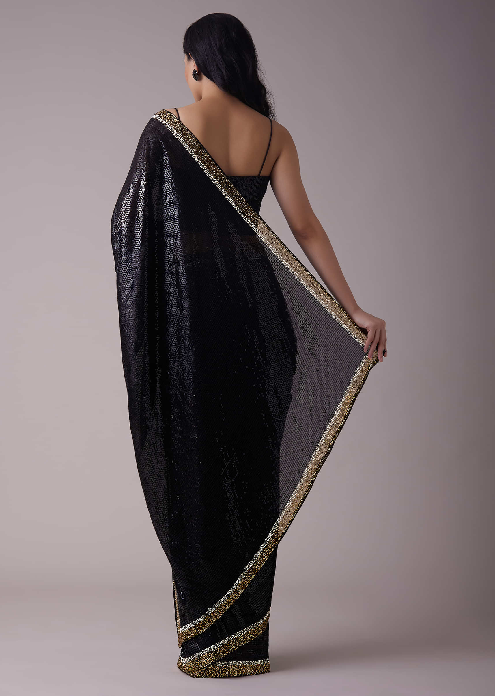 Black Sequins Saree With An Embellished Border
