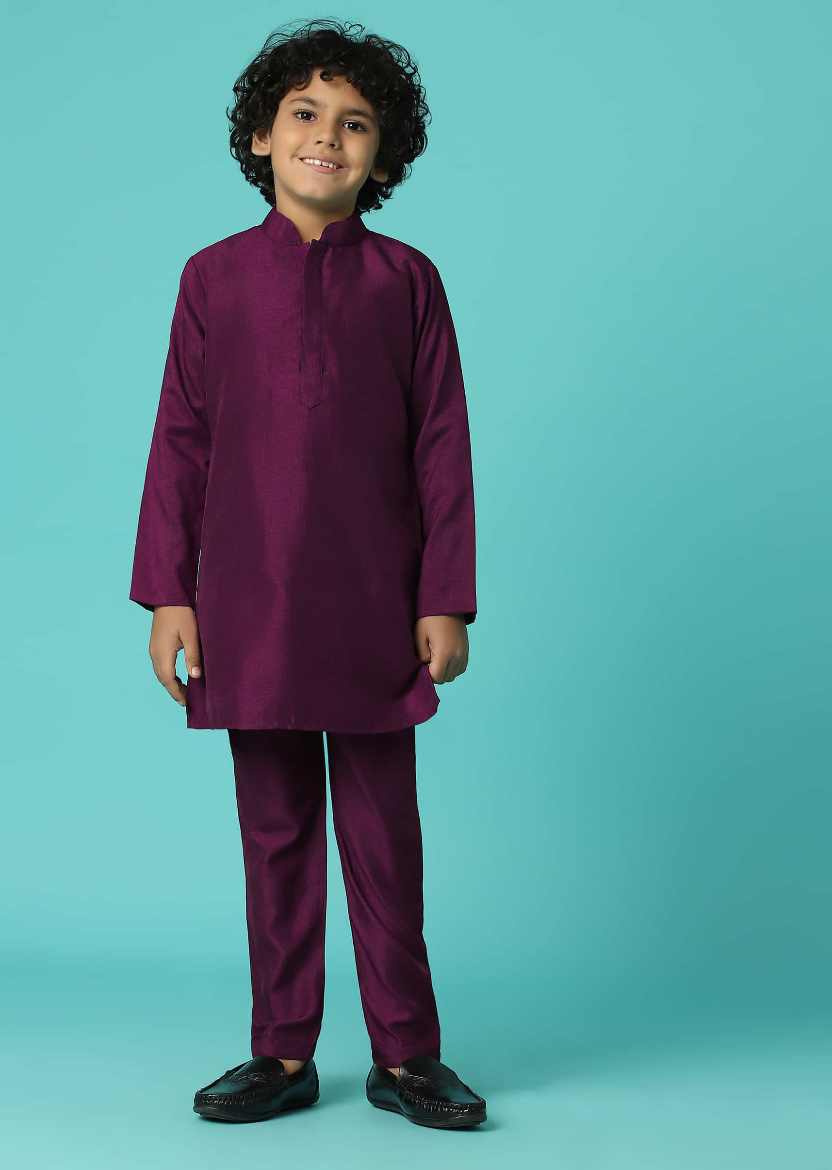 Kalki Wine Red Jacket Kurta Set In Silk With Sequins Embroidery For Boys