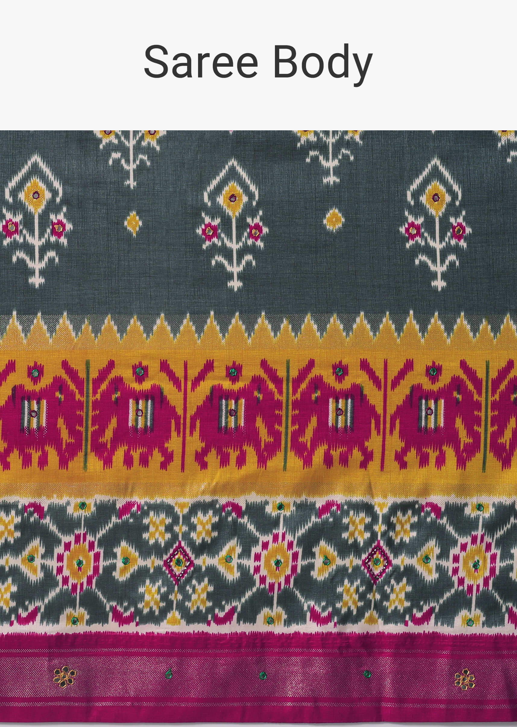 Grey Embroidered Festive Patola Printed Saree In Dola Silk