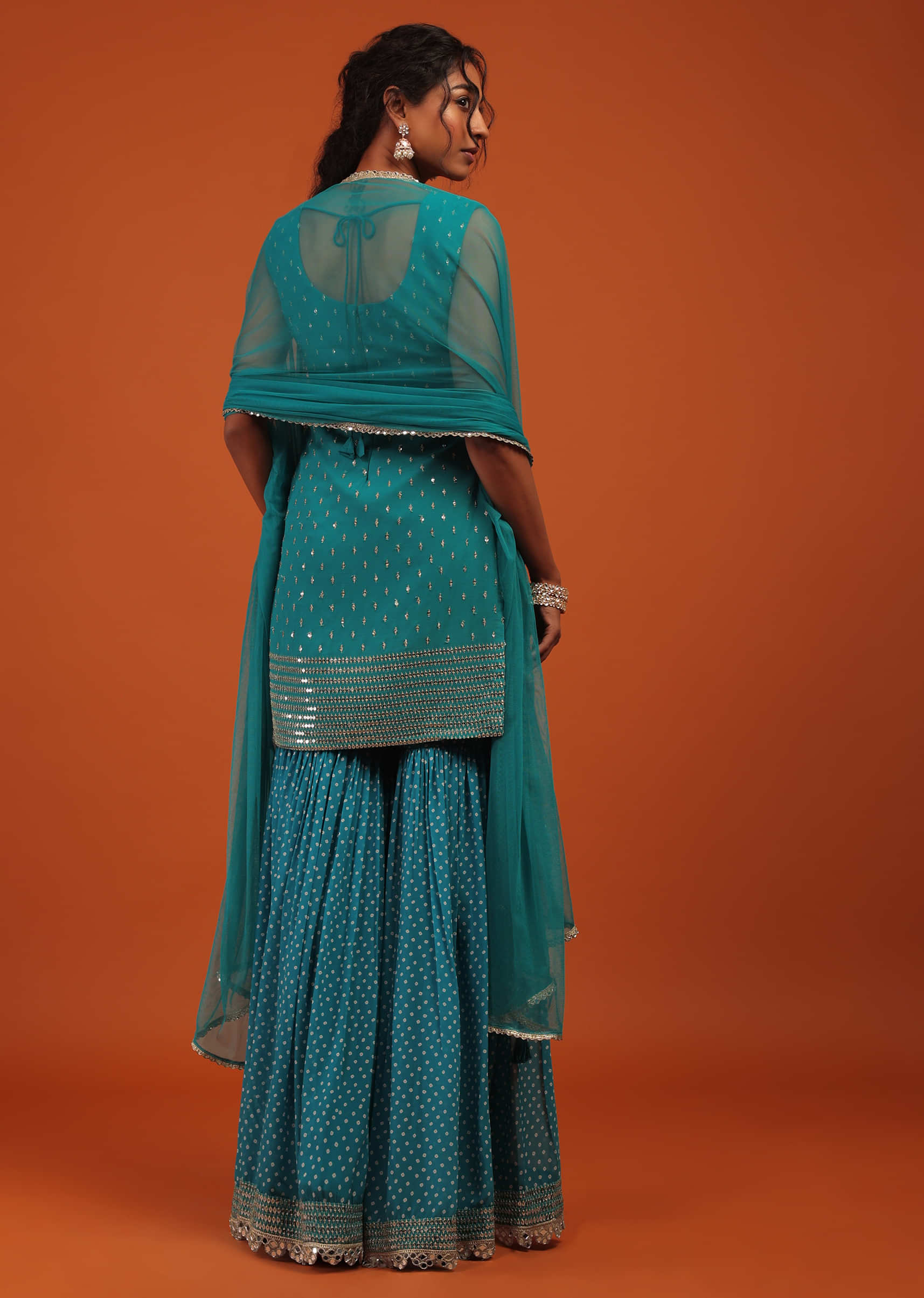 Blue Georgette Sharara Suit Set With Zari Work