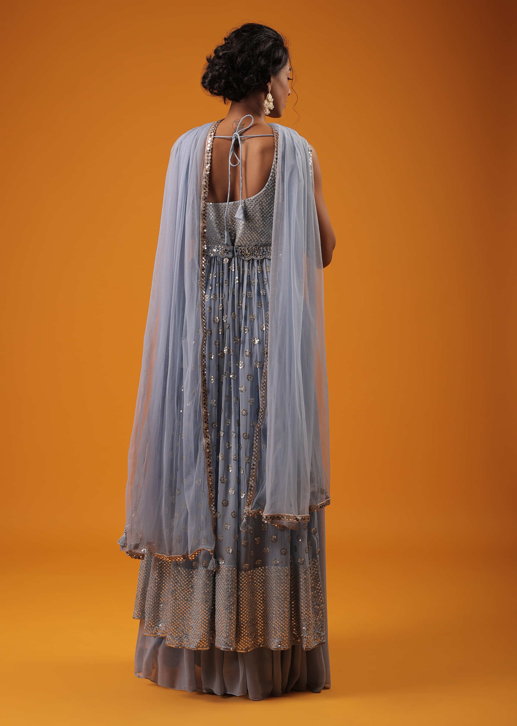 Blue Kurta And Palazzo Set With Side Slits Made In Georgette 