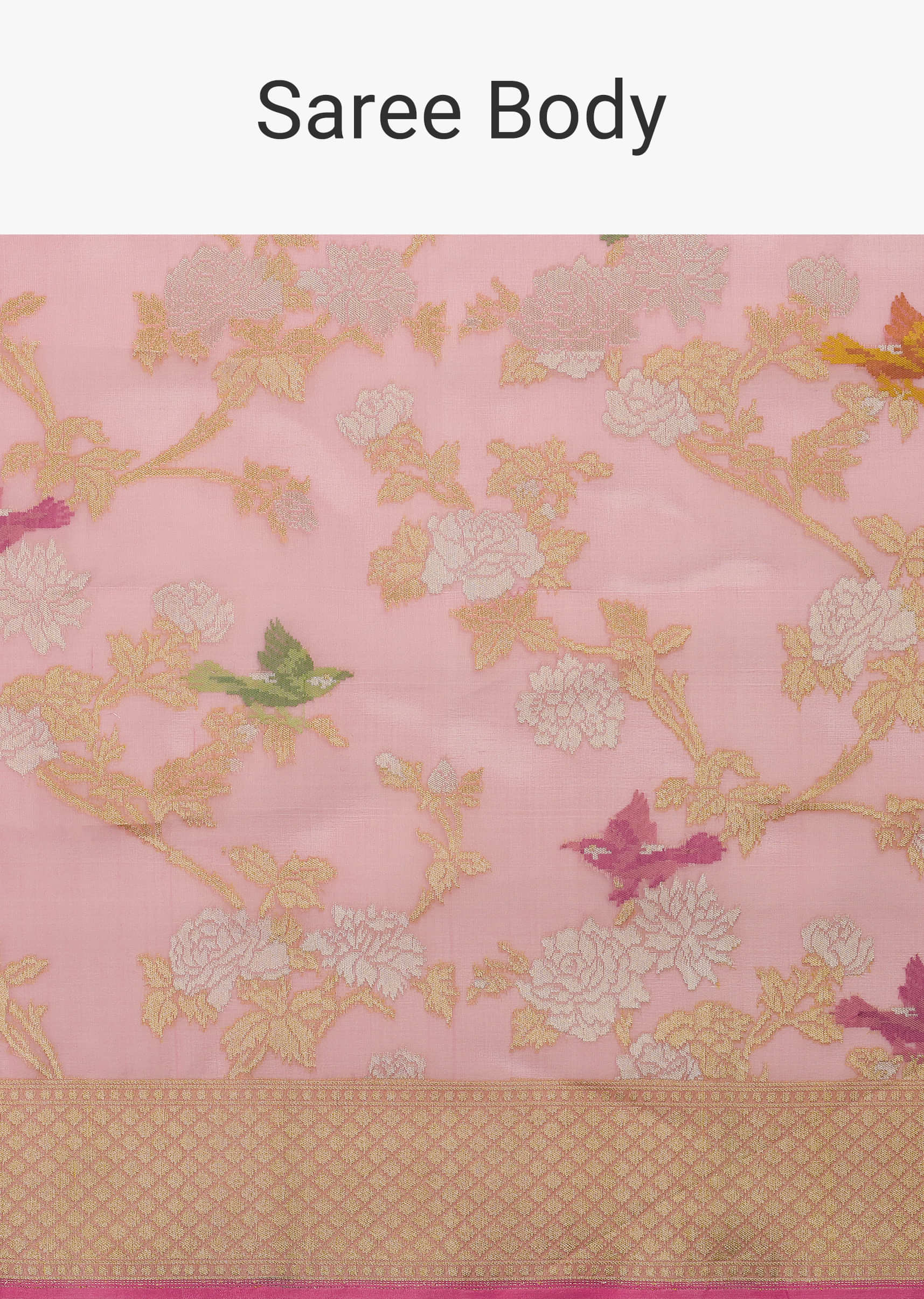 Blush Pink Handloom Banarasi Saree In Kora Silk