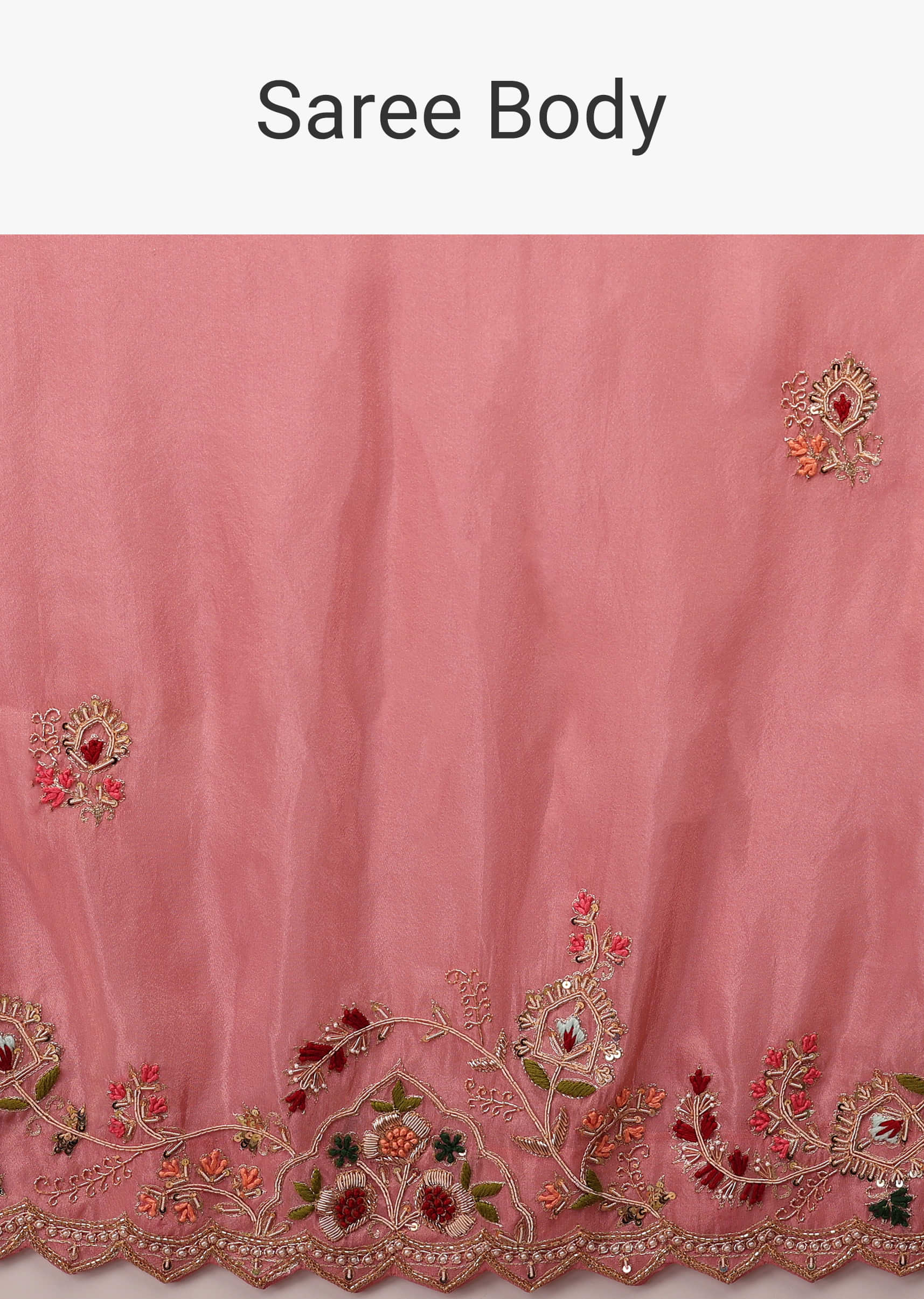 Blush Pink Tissue Saree In Pink French Knots And Zardozi Embroidery Buttiis, Embroidery Detailing Work On Border