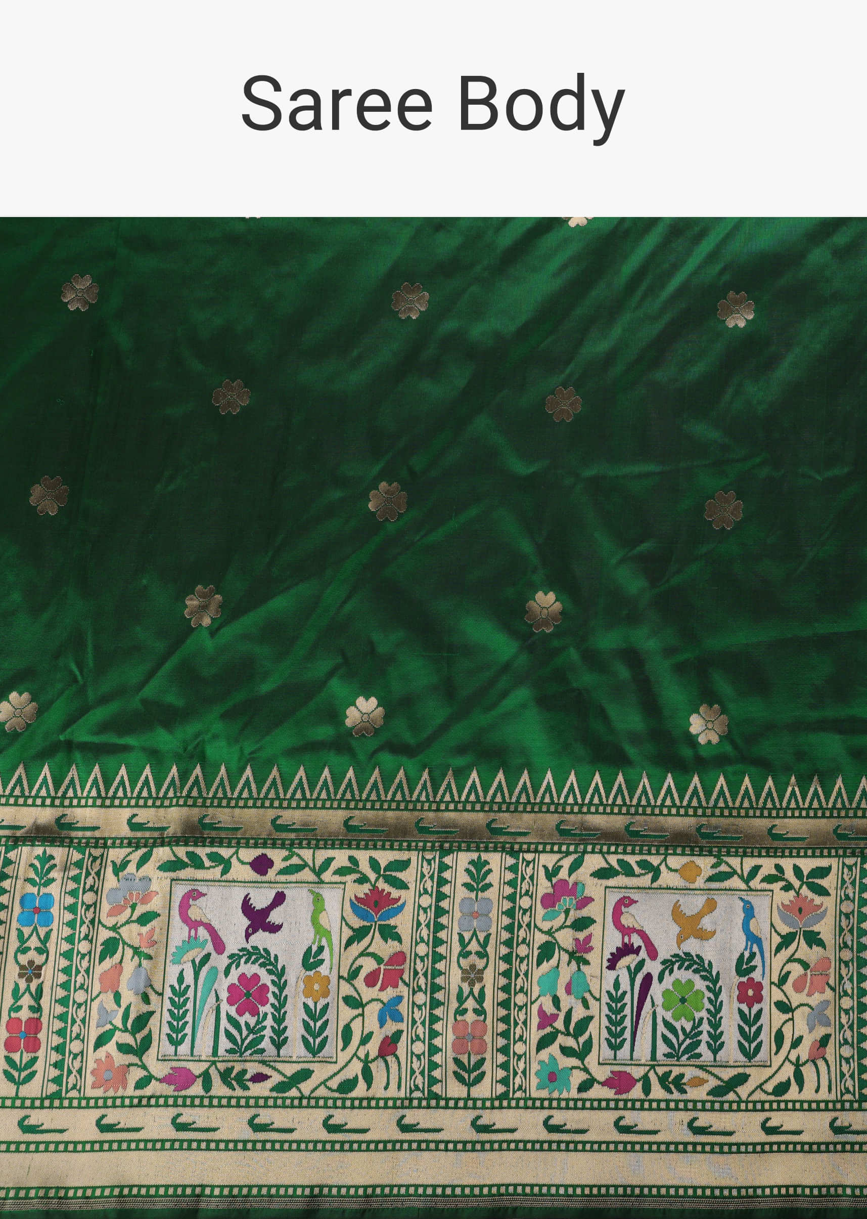 Bottle Green Silk Woven Paithani Border Pallu Saree With Resham Work In Silk
