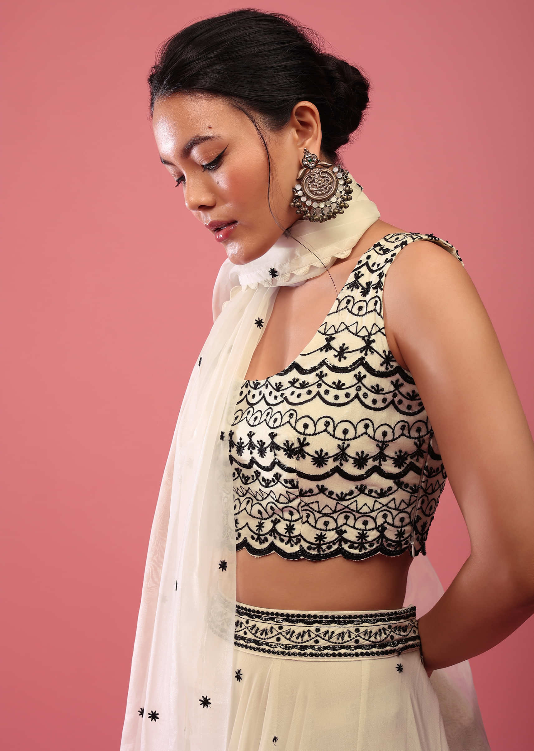 Daisy White Lehenga In Georgette With Fully Embroidered Blouse And Organza Dupatta