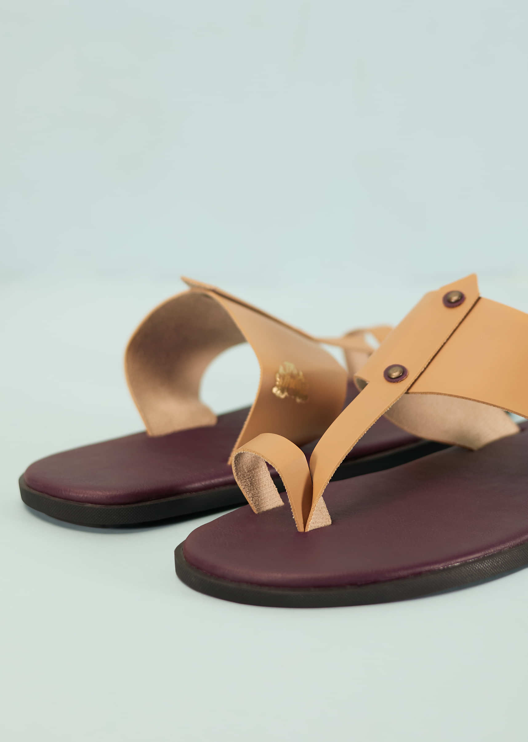 Dark Brown And Beige White Strappy Slides For Men In Leather With Buttons