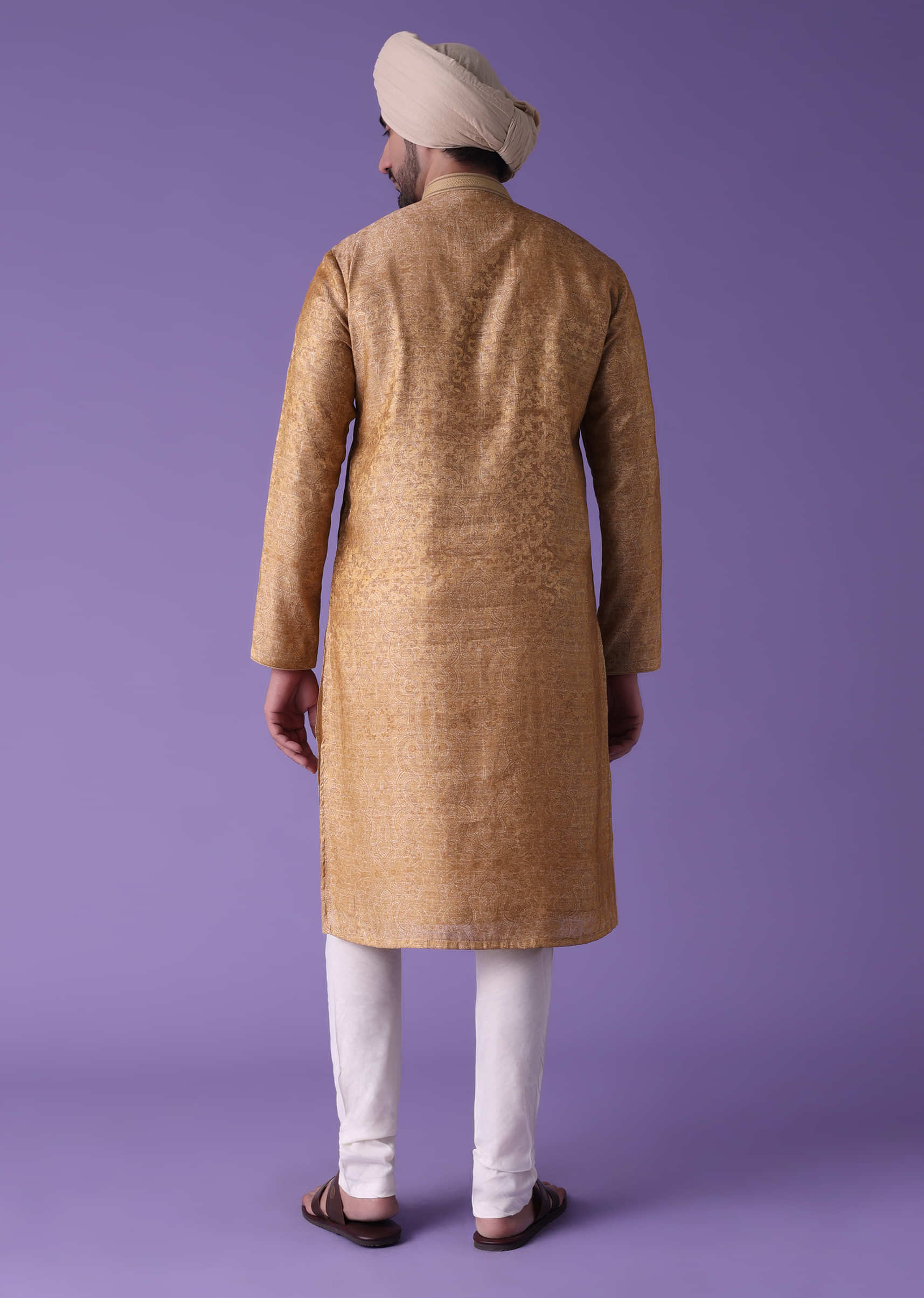 Brown Kurta Set In Jacquard Fabric With Geometric Print
