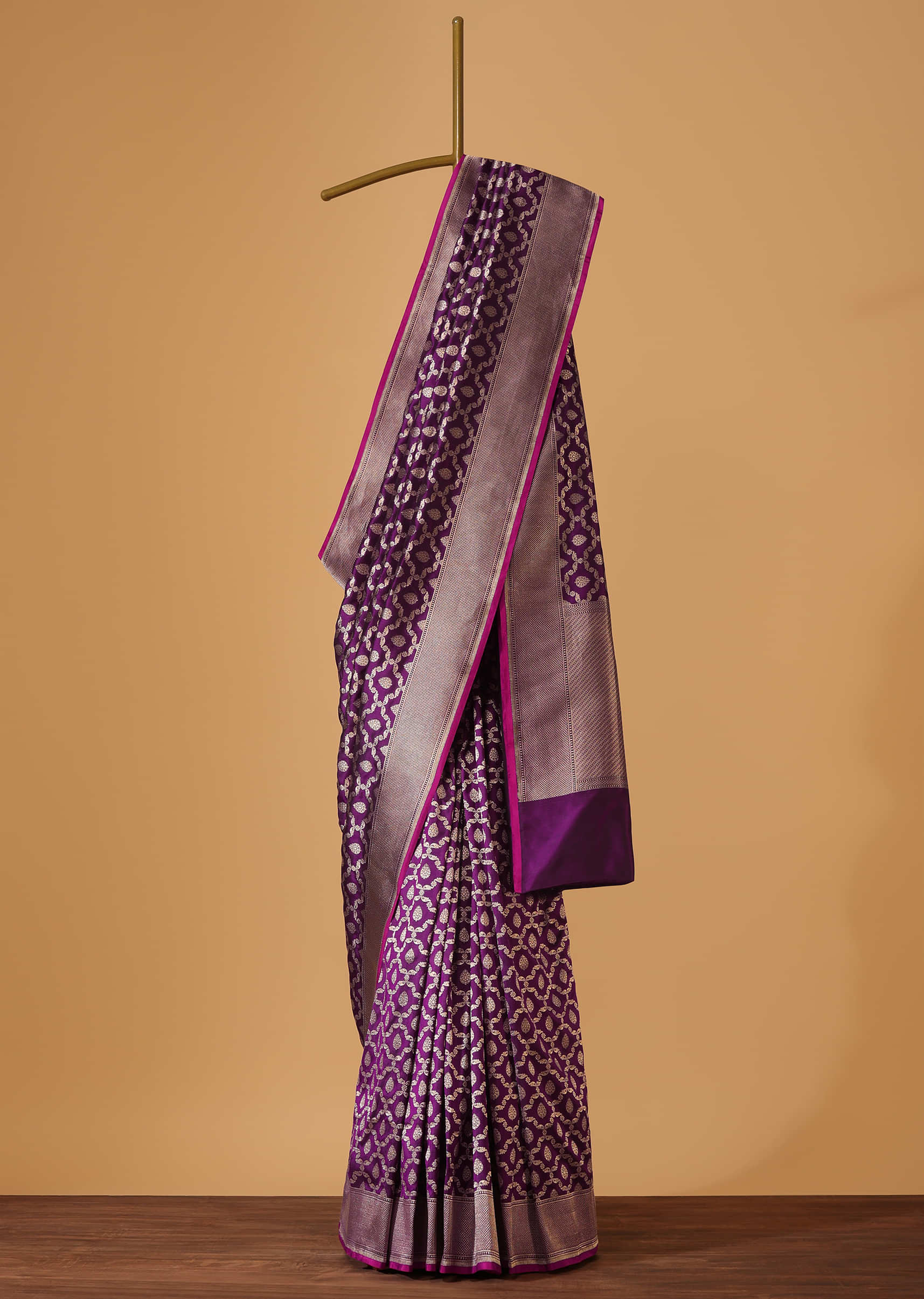 Burgundy Purple Handloom Banarasi Saree In Uppada Silk With Gold Zari Weave