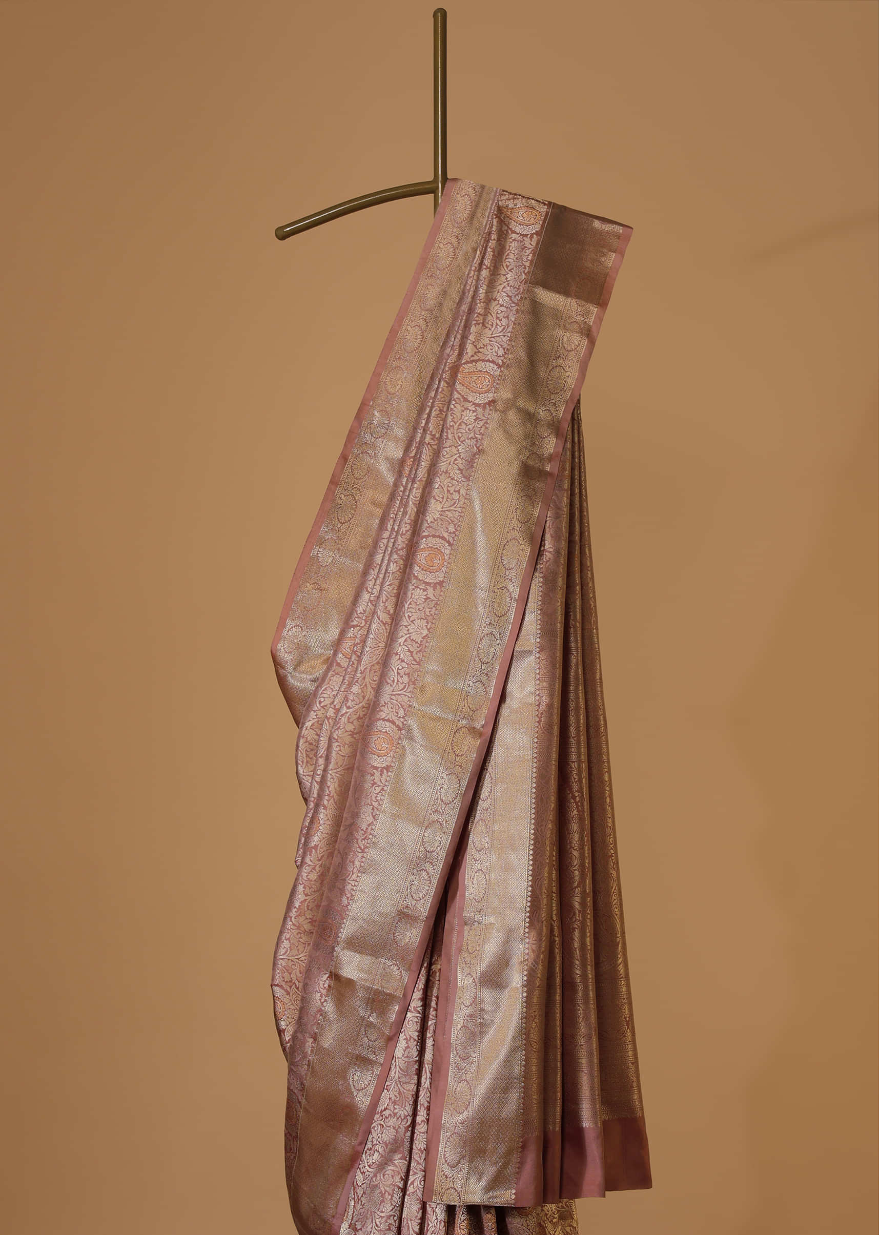 Dusty Pink Kanjivaram Saree With Intricate Weave