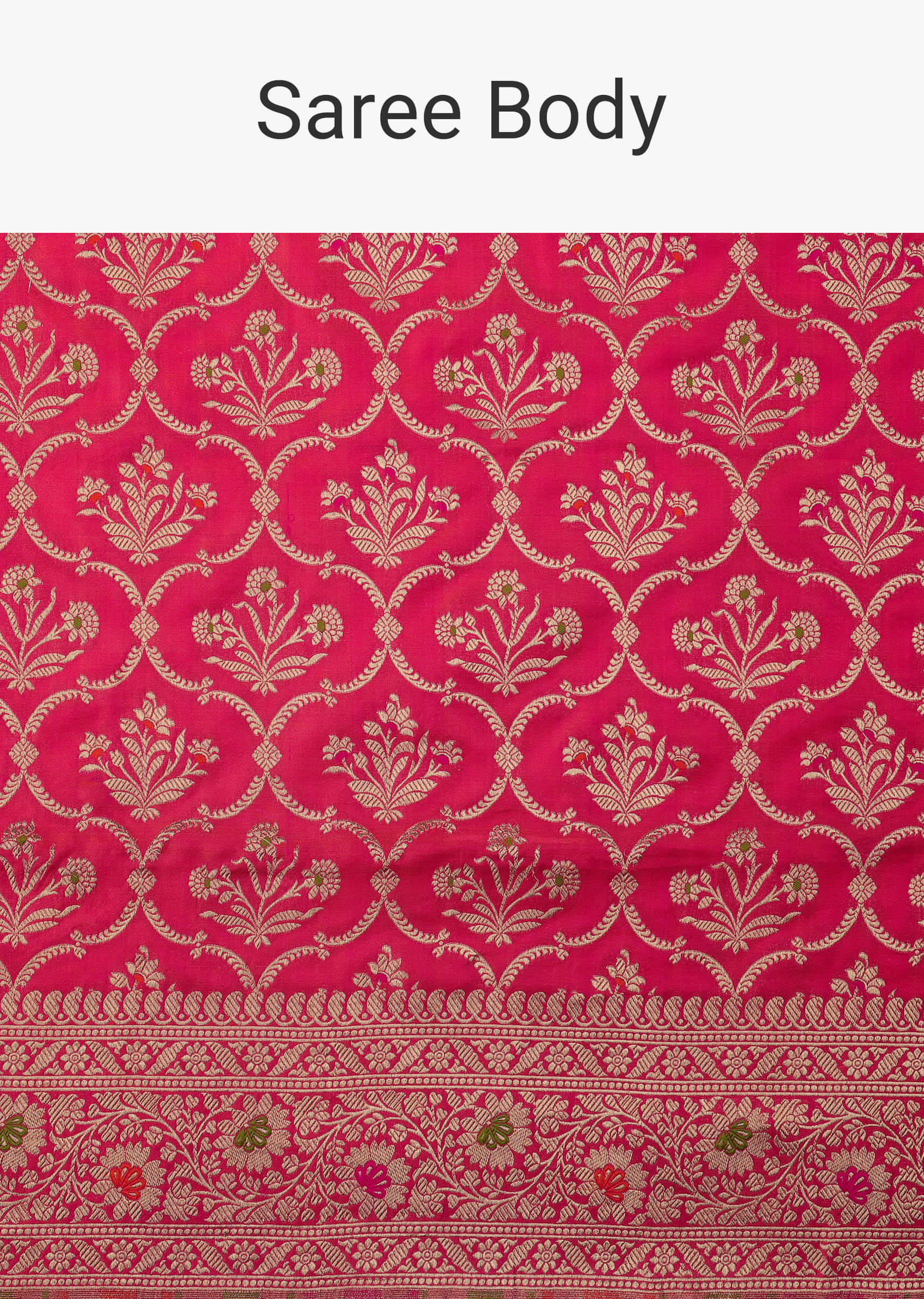 Cheery Pink Handloom Banarasi Saree In Uppada Silk With Gold Weave Meenakari Border