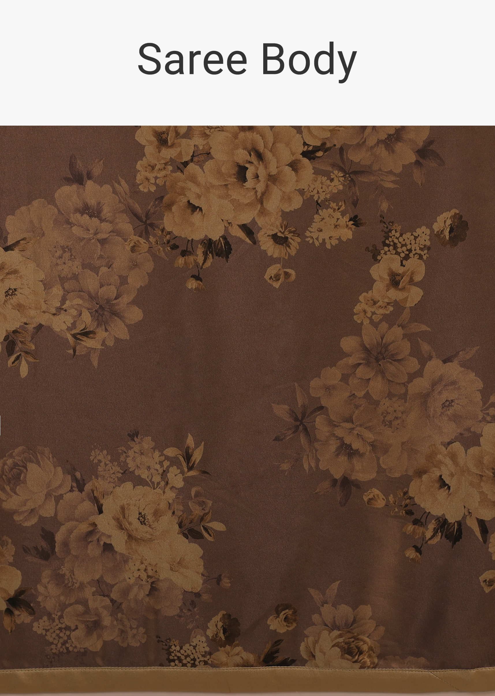 Coffee Brown Satin Saree With Floral Print And Blouse With Stone Work