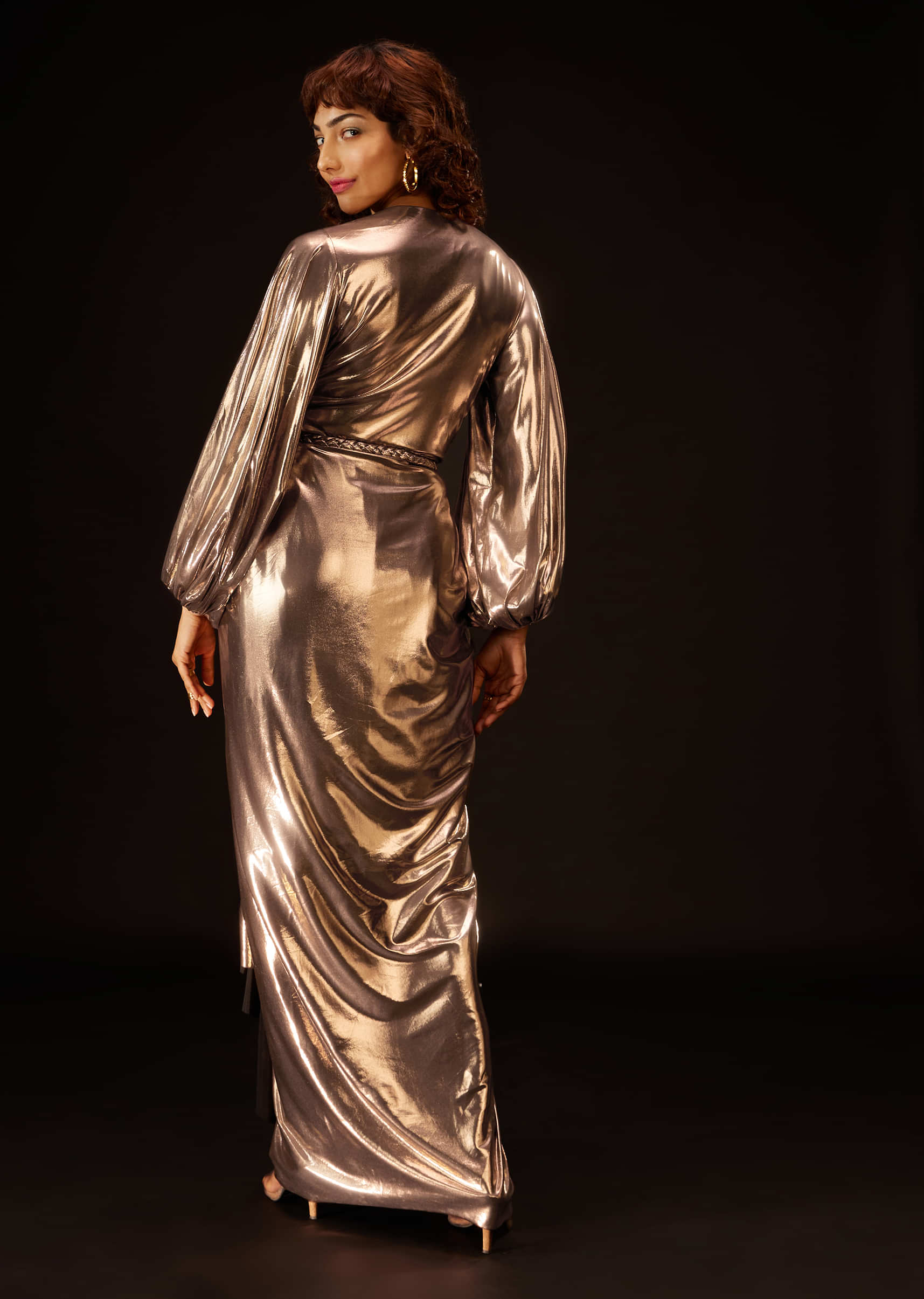 Copper Gold Dress In Lycra With A Braided Waistbelt - DEME X KALKI