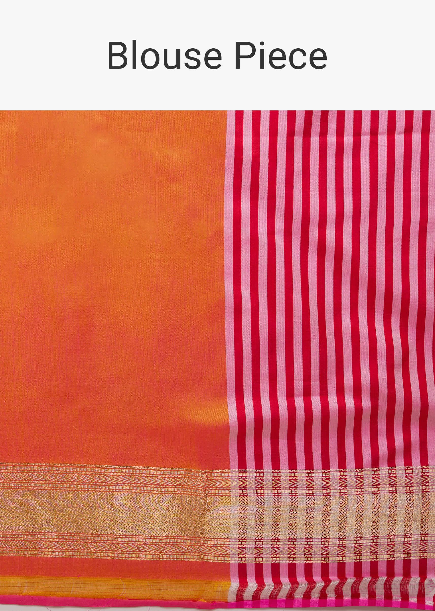 Carrot Orange Printed Satin Saree With Dual Tone Stripes