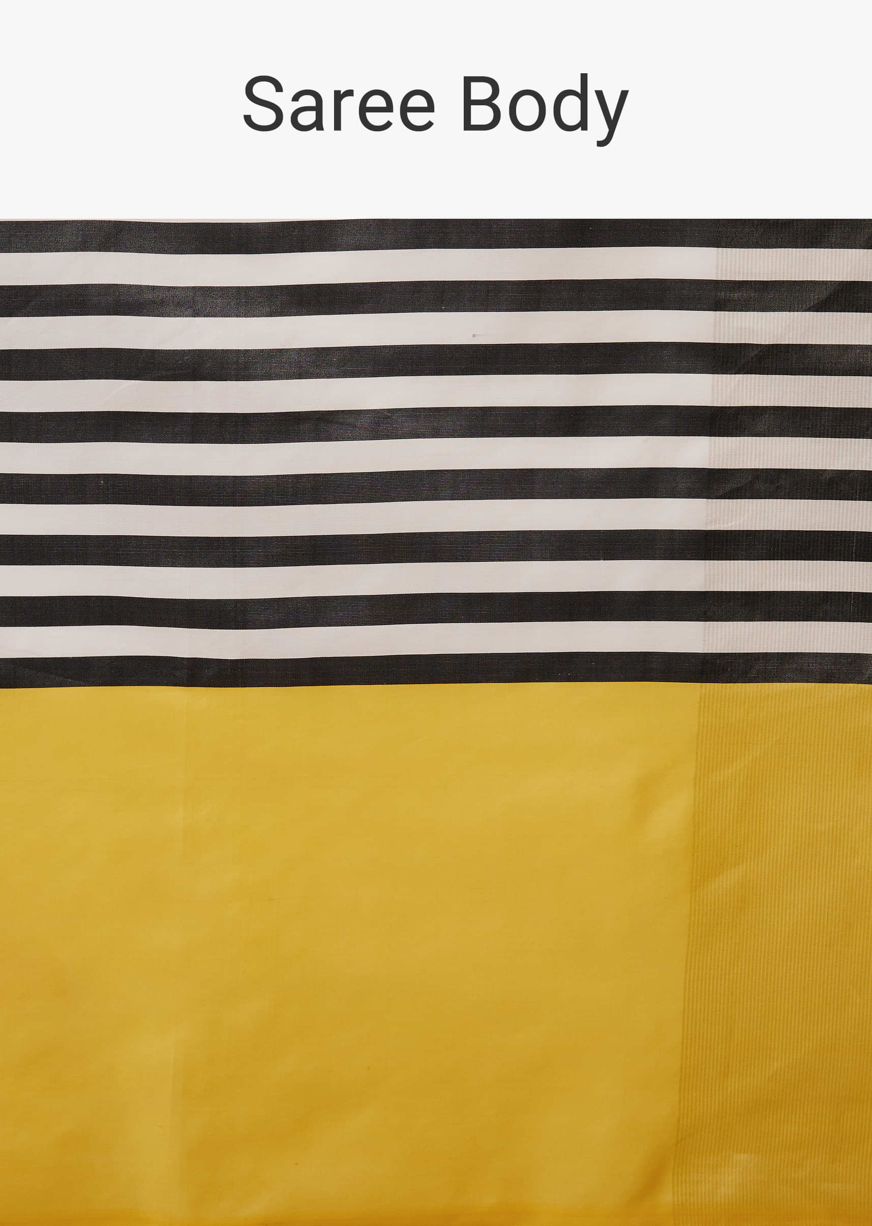 Bright Yellow Satin Printed Saree With Black And White Stripes