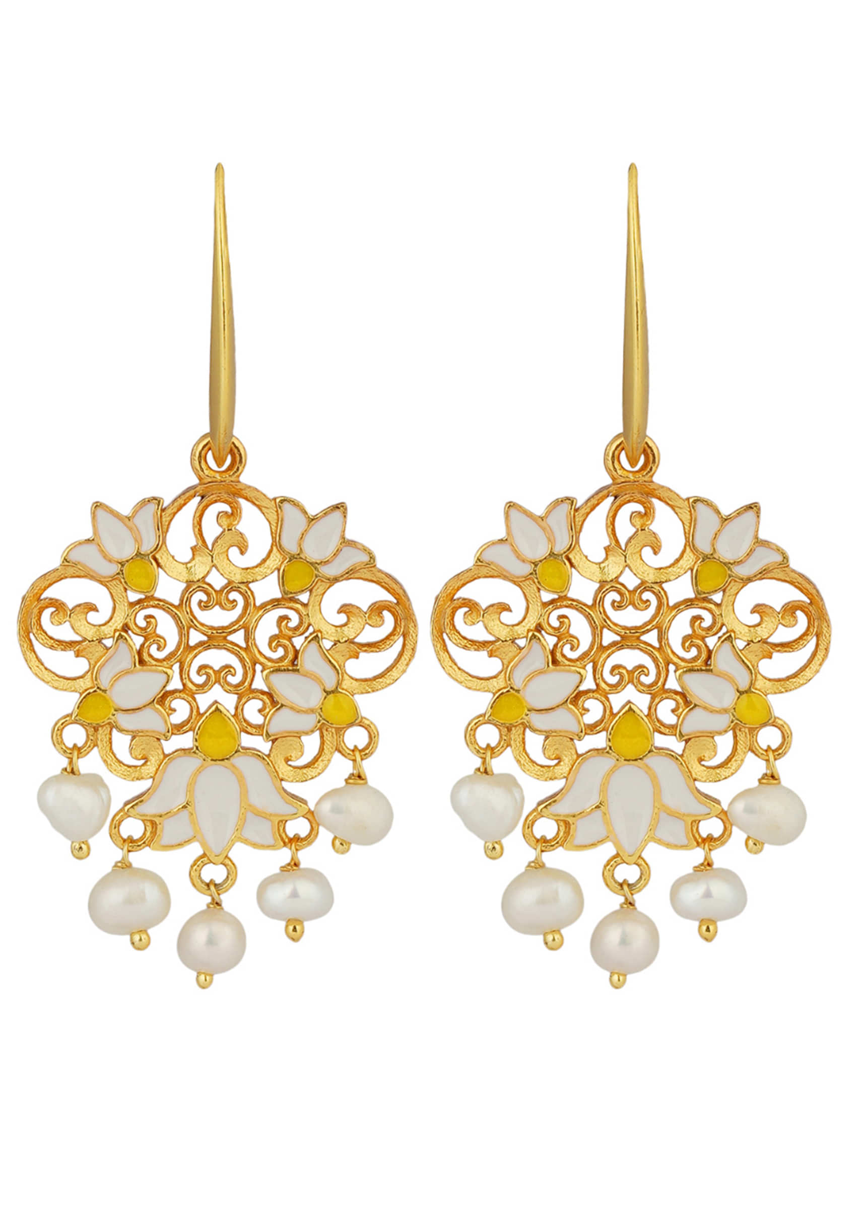 Dream Lotus Drop Earrings In White Enamel