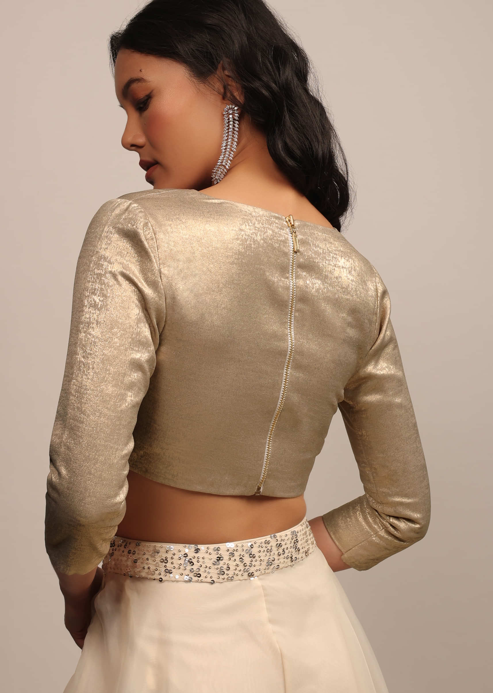Dusty Golden Blouse In Satin With Plunging V Neckline