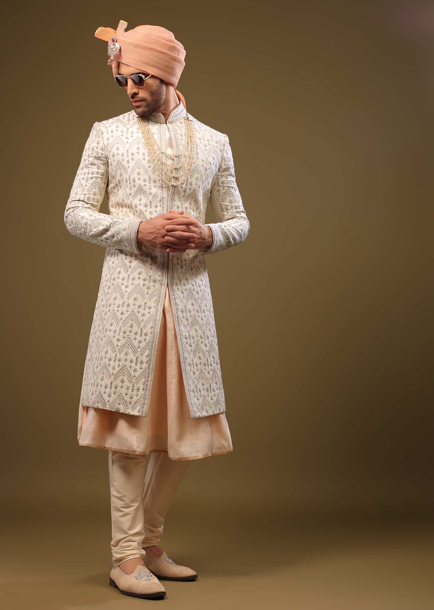 Silk Sherwani Set With Exquisite Embroidery