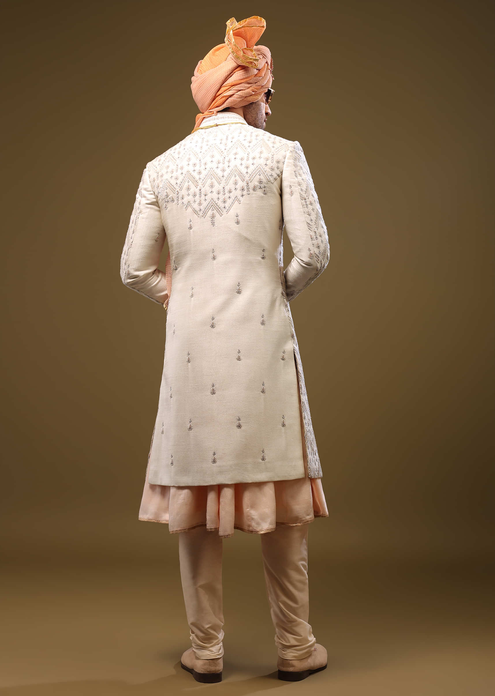 Silk Sherwani Set With Exquisite Embroidery