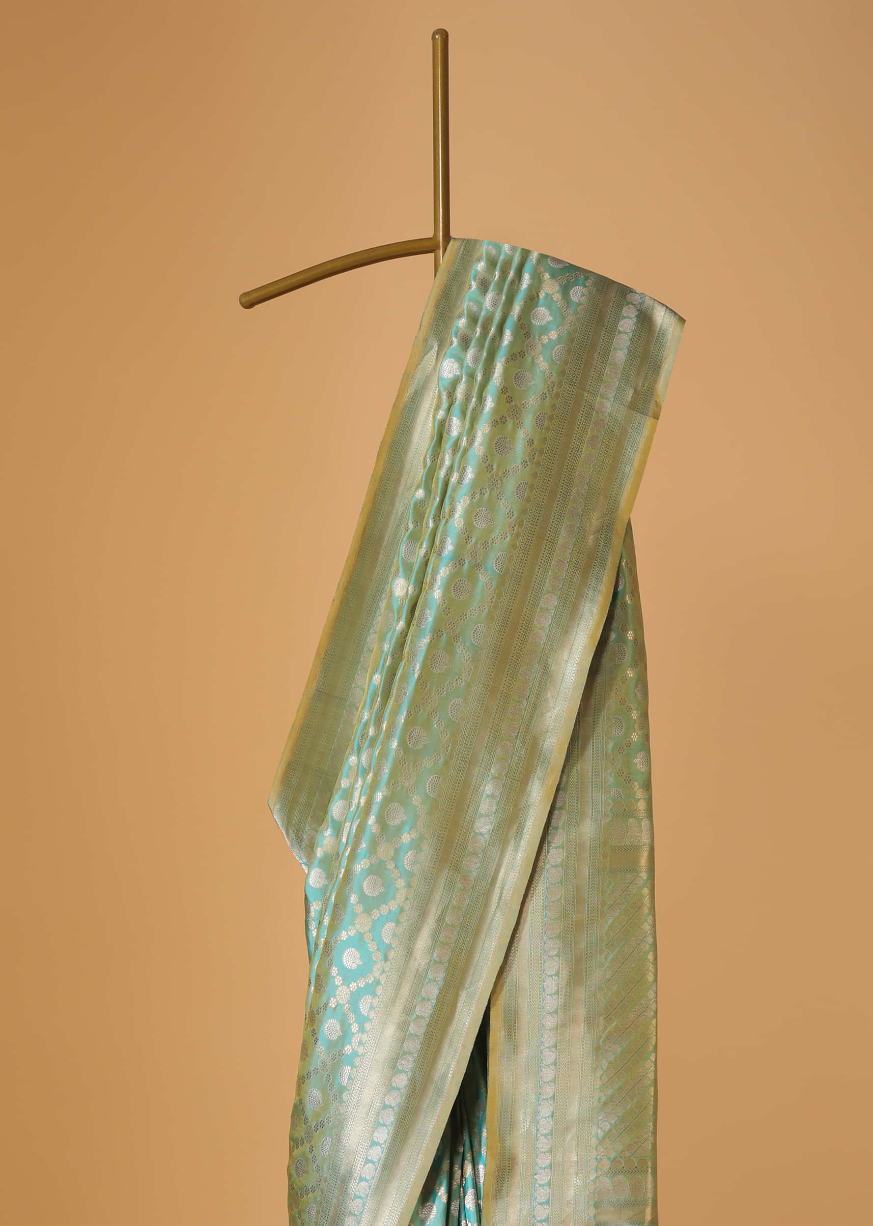 Firozi Blue Handloom Banarasi Saree In Uppada Silk With Gold And Silver Weave
