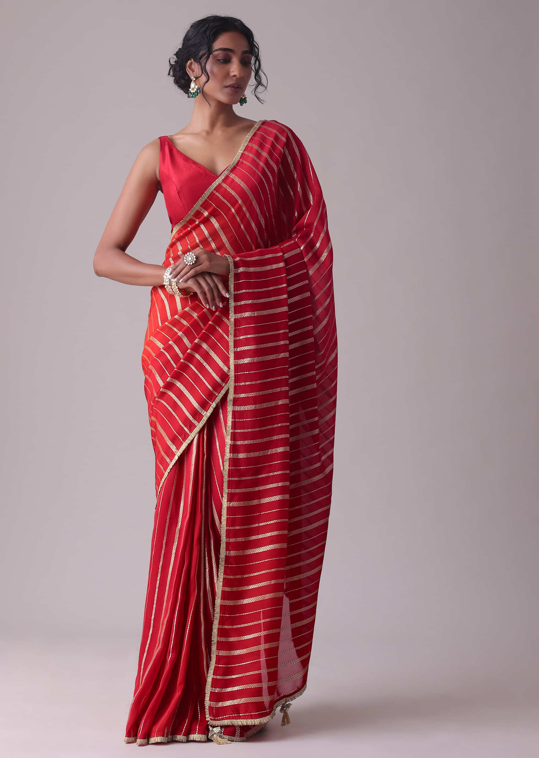 Formula One Red Woven Saree In Organza
