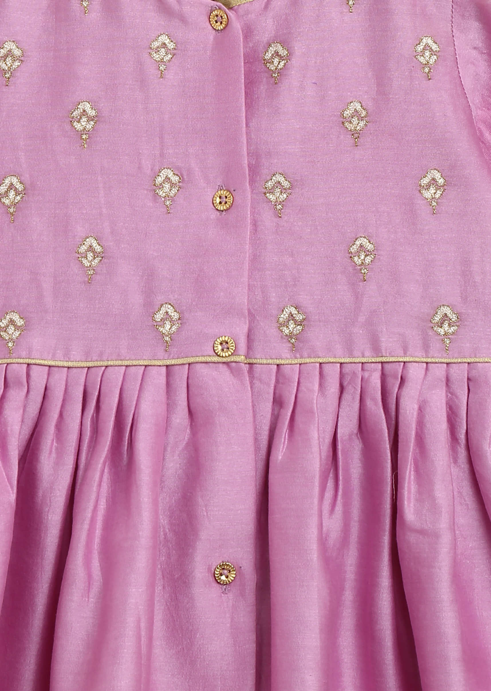 Kalki Girls Combo Of Lilac Purple Embroidered Angrakha Set And Gold Printed Bow Hairclip