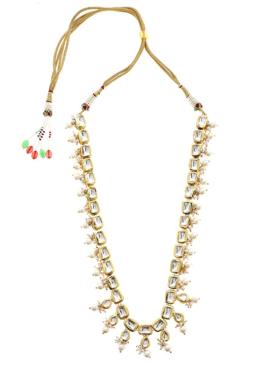 Gold Plated Necklace Handcrafted With Square Kundan Work And Lined With Moti Detailing By Paisley Pop