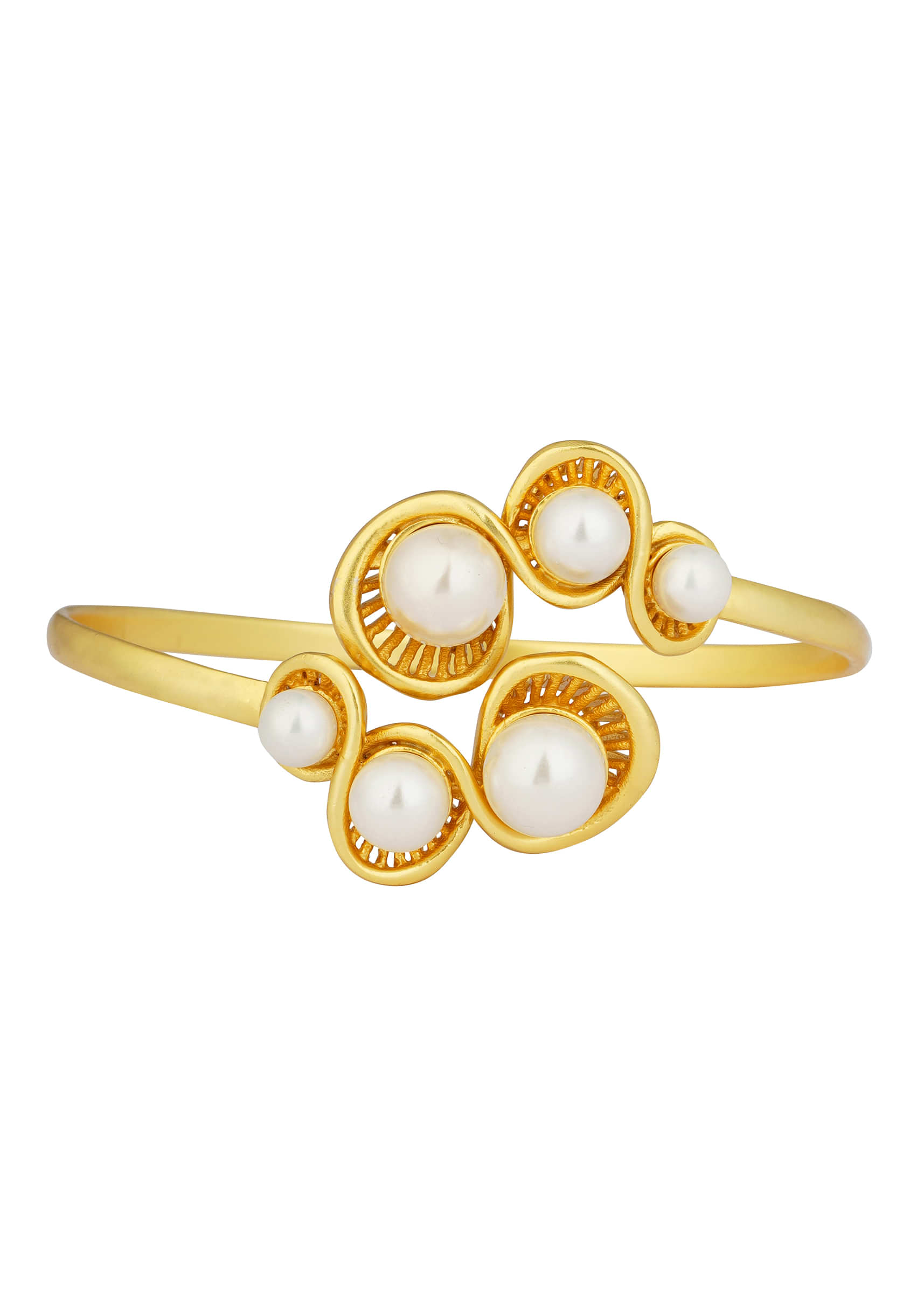 Gold 22K Cuff Bangle With White Shell Pearl 
