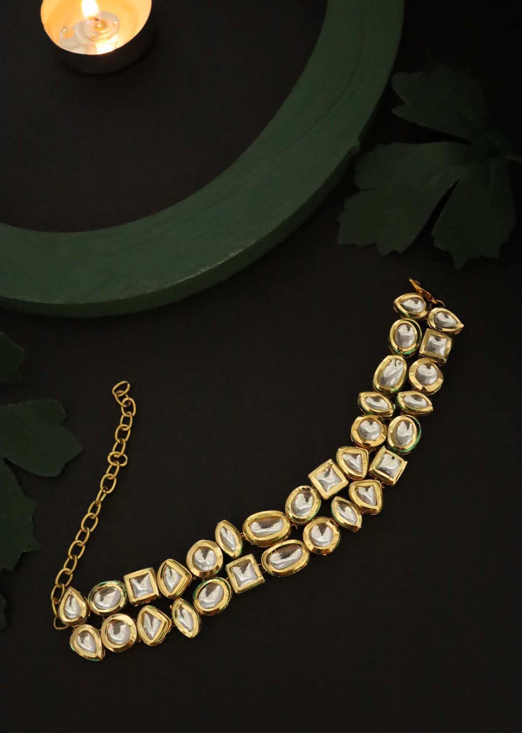 Gold Bracelet With An Array Of Kundan By Paisley Pop