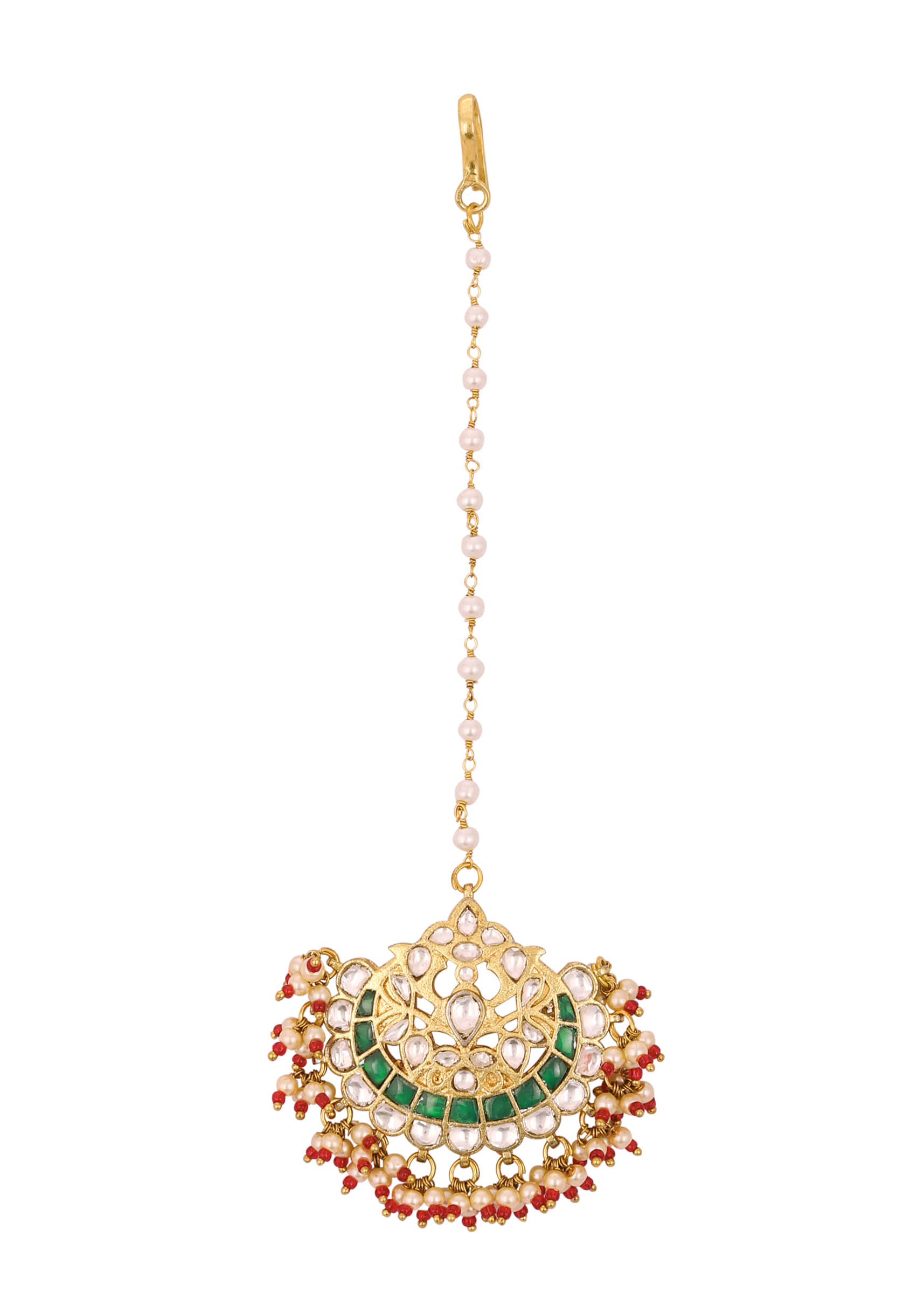 Gold Finish Kundan Multicolor Maangtika With Synthetic Beads And Stones