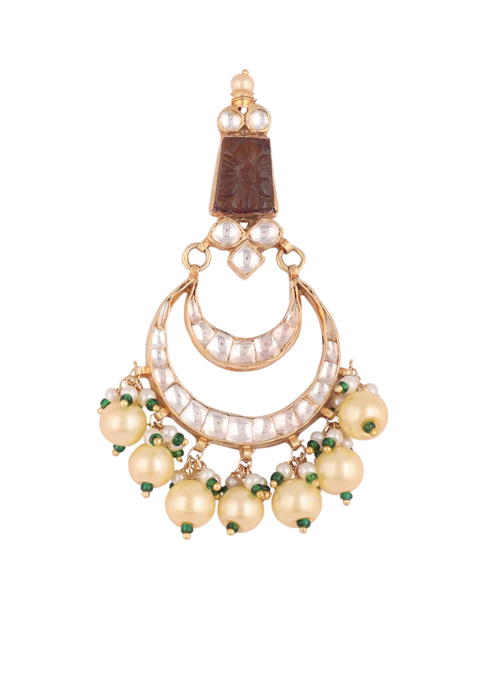 Gold Finish Kundan Polki Multicolor Short Necklace Set With Pearls And Green Beads