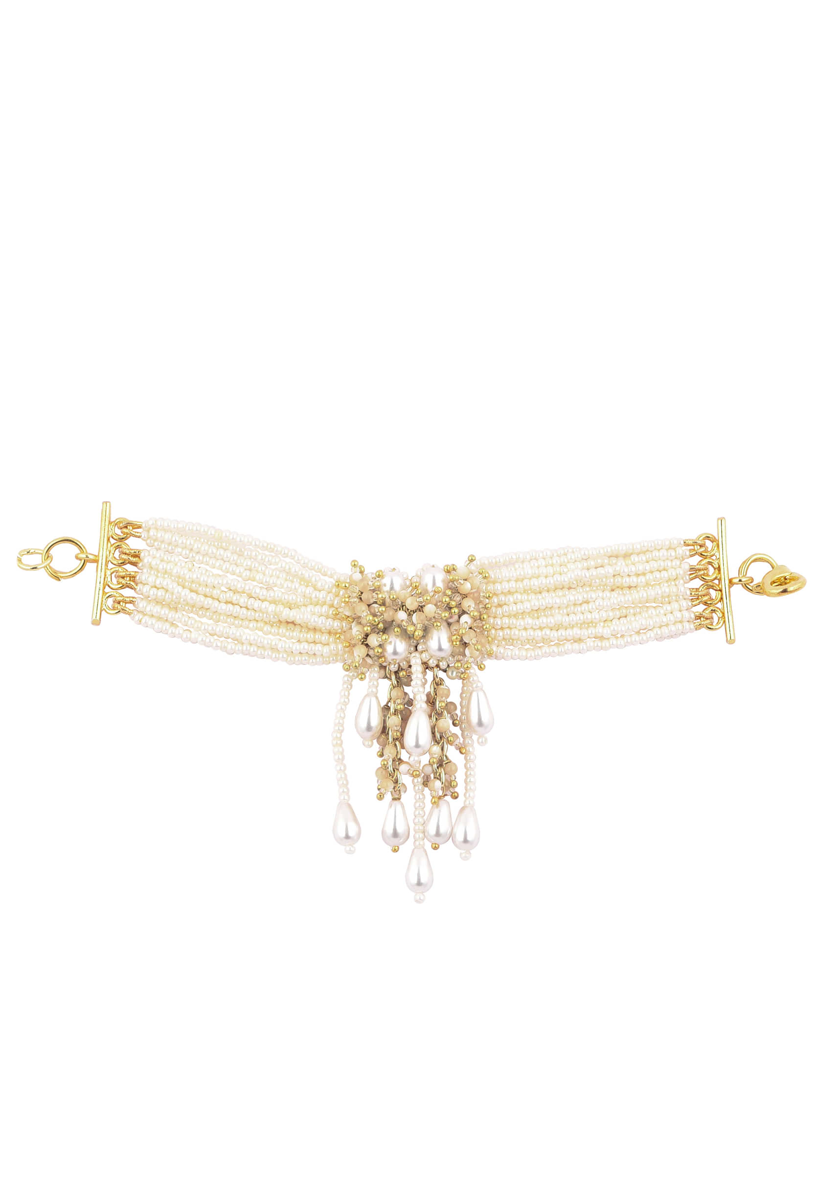 Gold Finish Off-White Drop Pearls Handcrafted Bracelet