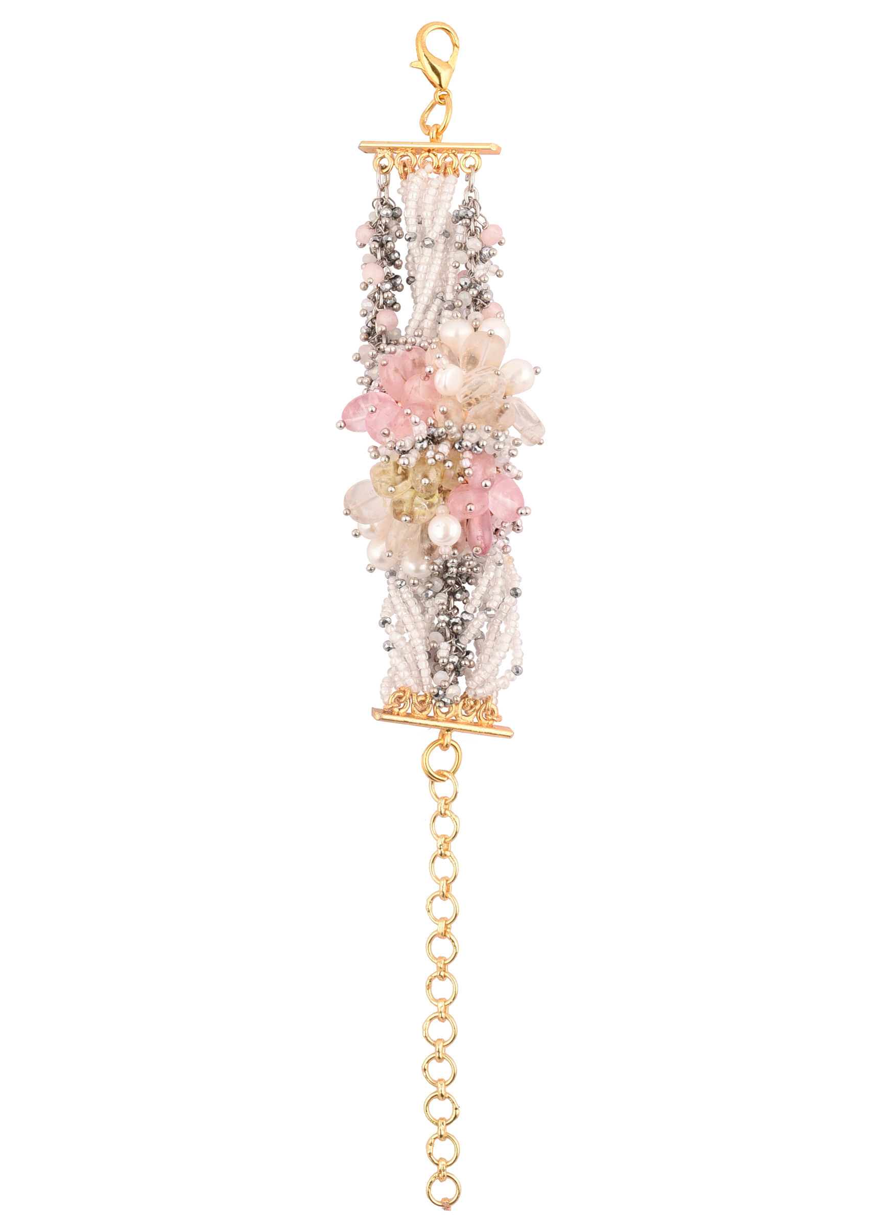 Gold Finish Pink & White Stone Handcrafted Bracelet