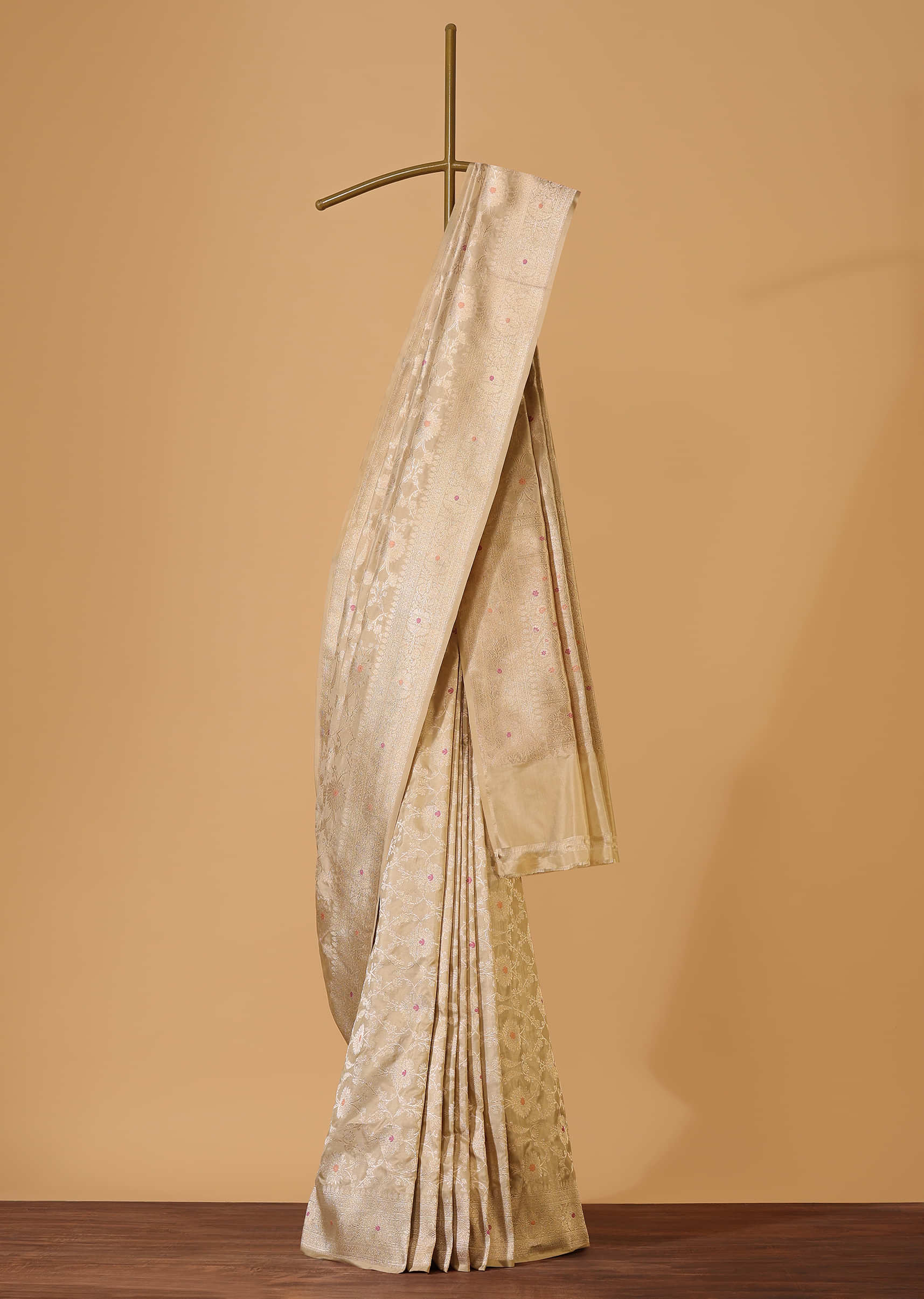 Gold Handloom Banarasi Saree With Meenakari Weave In Uppada Silk