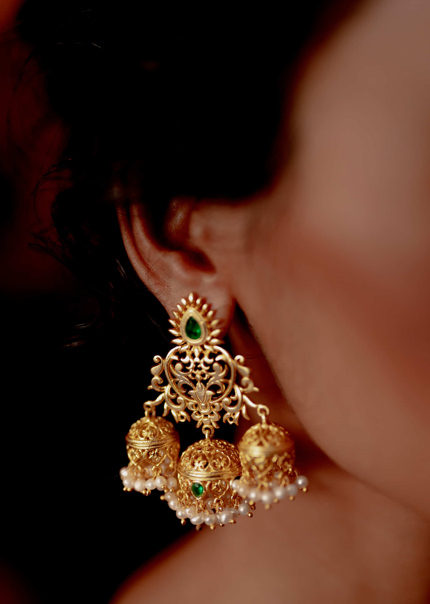 Gold Plated Earrings With Mini Jhumkas Edged In Moti And Delicate Filigree By Zariin