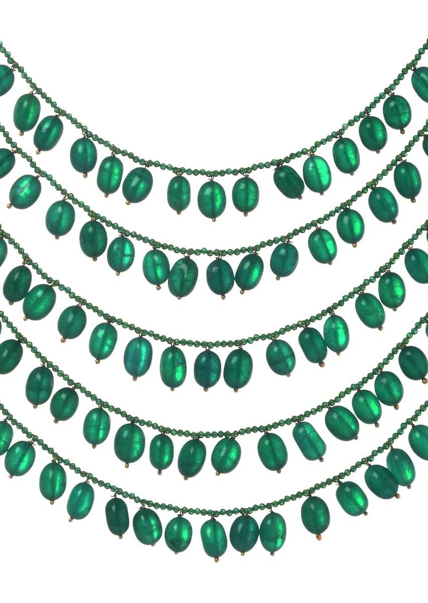 Green Multilayered Necklace Adorned With Jade Stone Beads By Paisley Pop