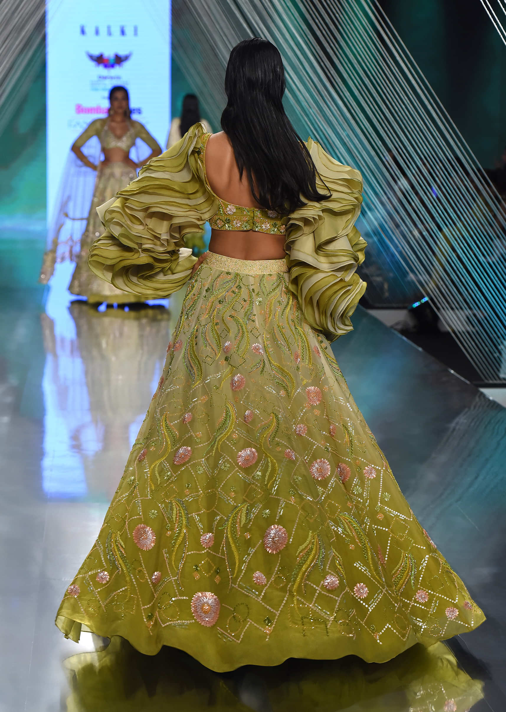 Citrus Ombre Lehenga And Crop Top In Sequins Embroider