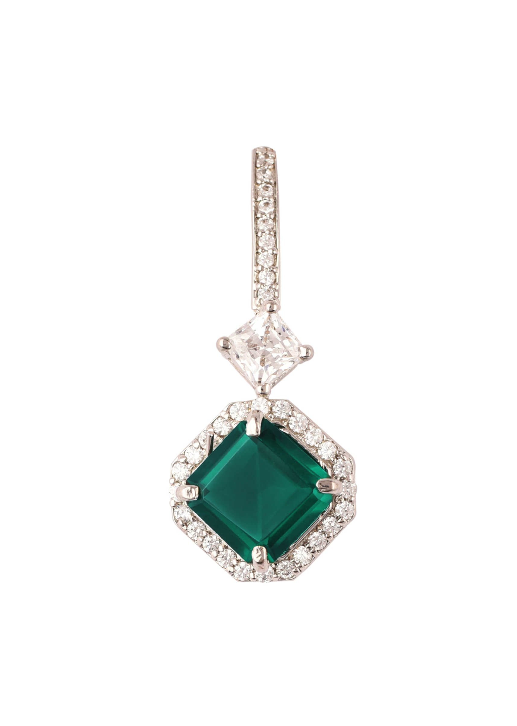 Green Princess Cut Faux Diamond Danglers In 92.5 Silver